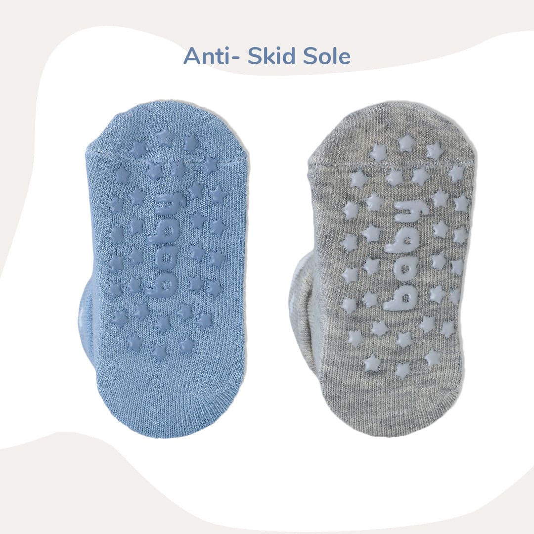 Baby Moo Little Monkey Cotton Anti-Skid 2 Pair Socks - Blue - Baby Moo