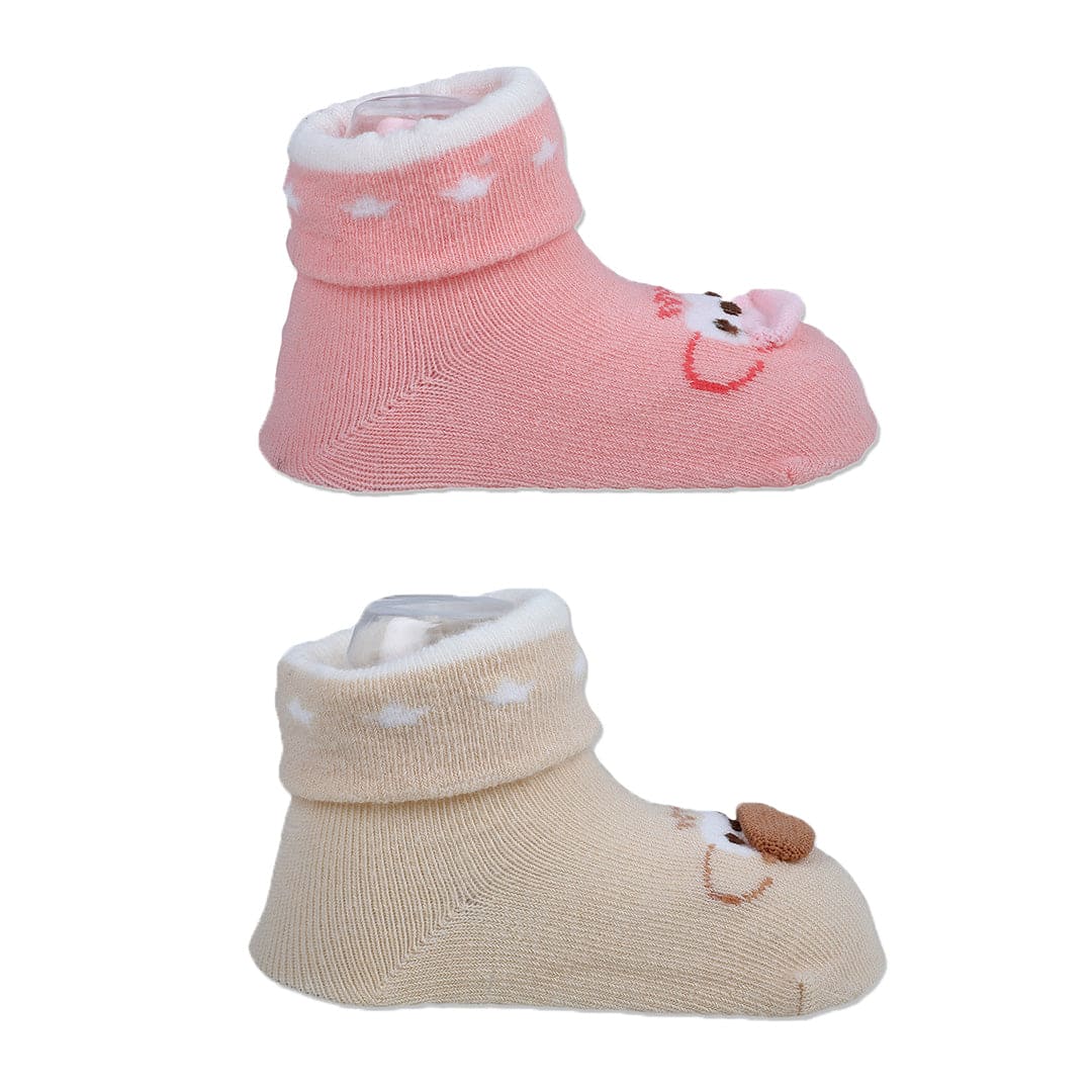 Baby Moo Little Monkey Cotton Anti-Skid 2 Pair Socks - Beige - Baby Moo