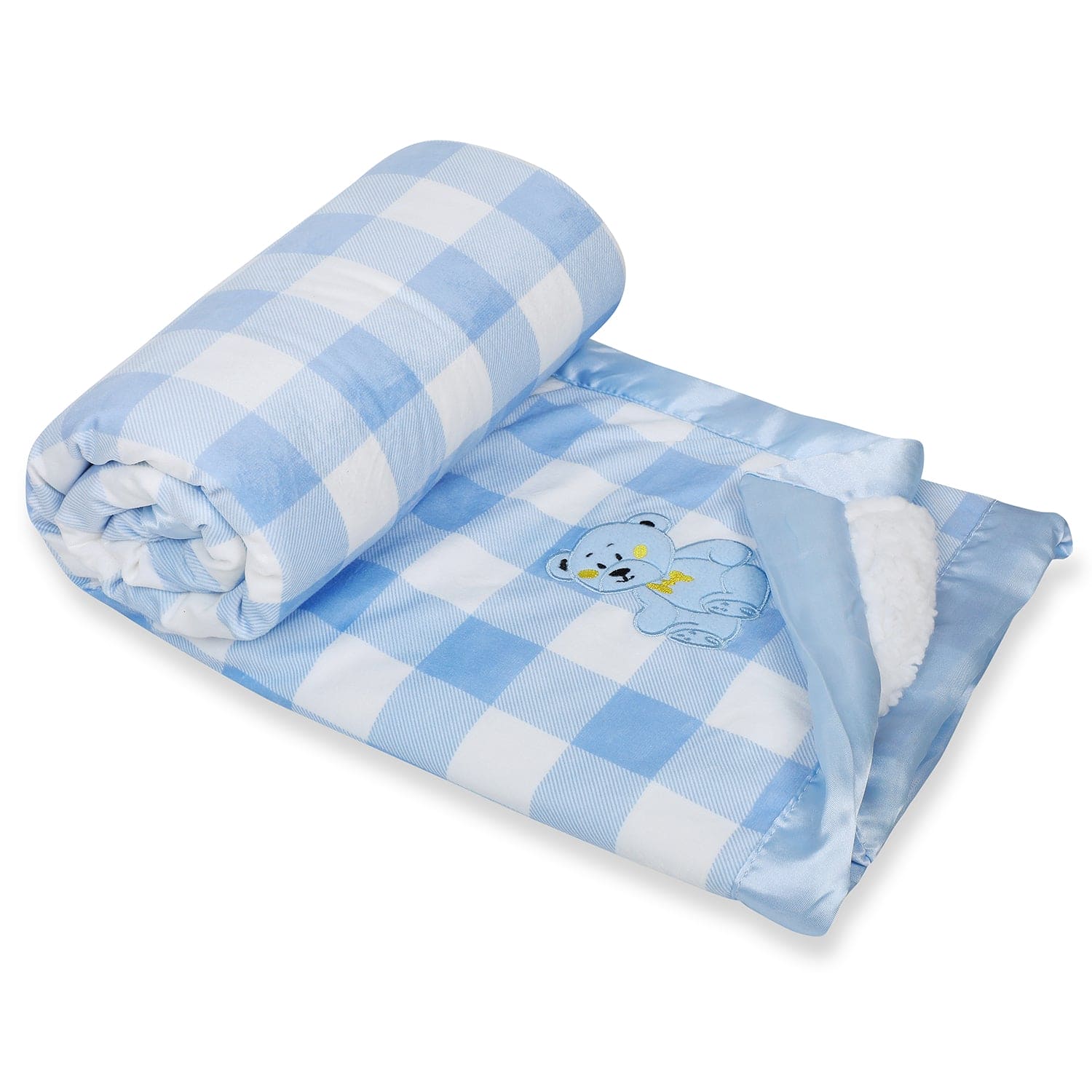 Baby Moo Checkered Charm Soft Fur Blanket - Blue - Baby Moo