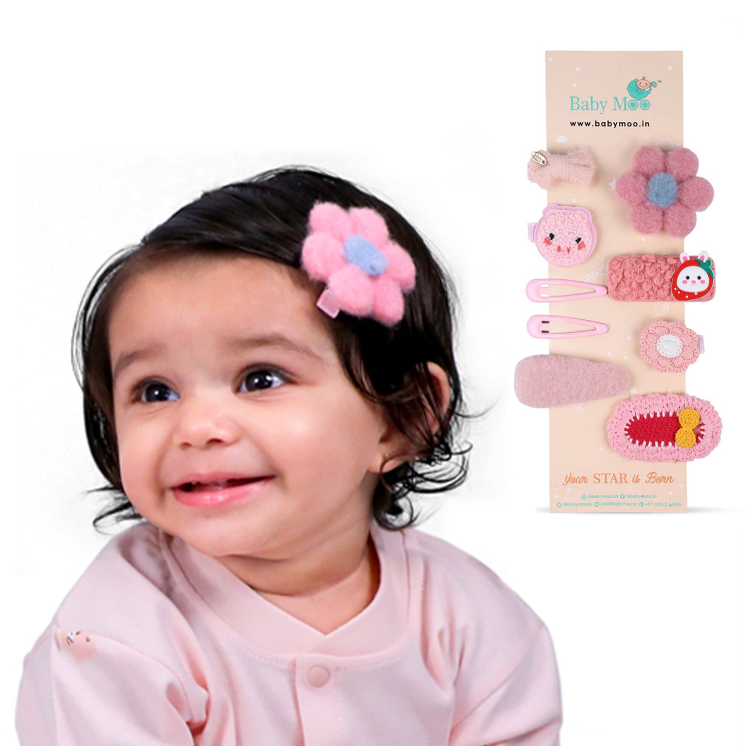 Penelope Floral Hair Clips Set 9 Pcs - Pink - Baby Moo