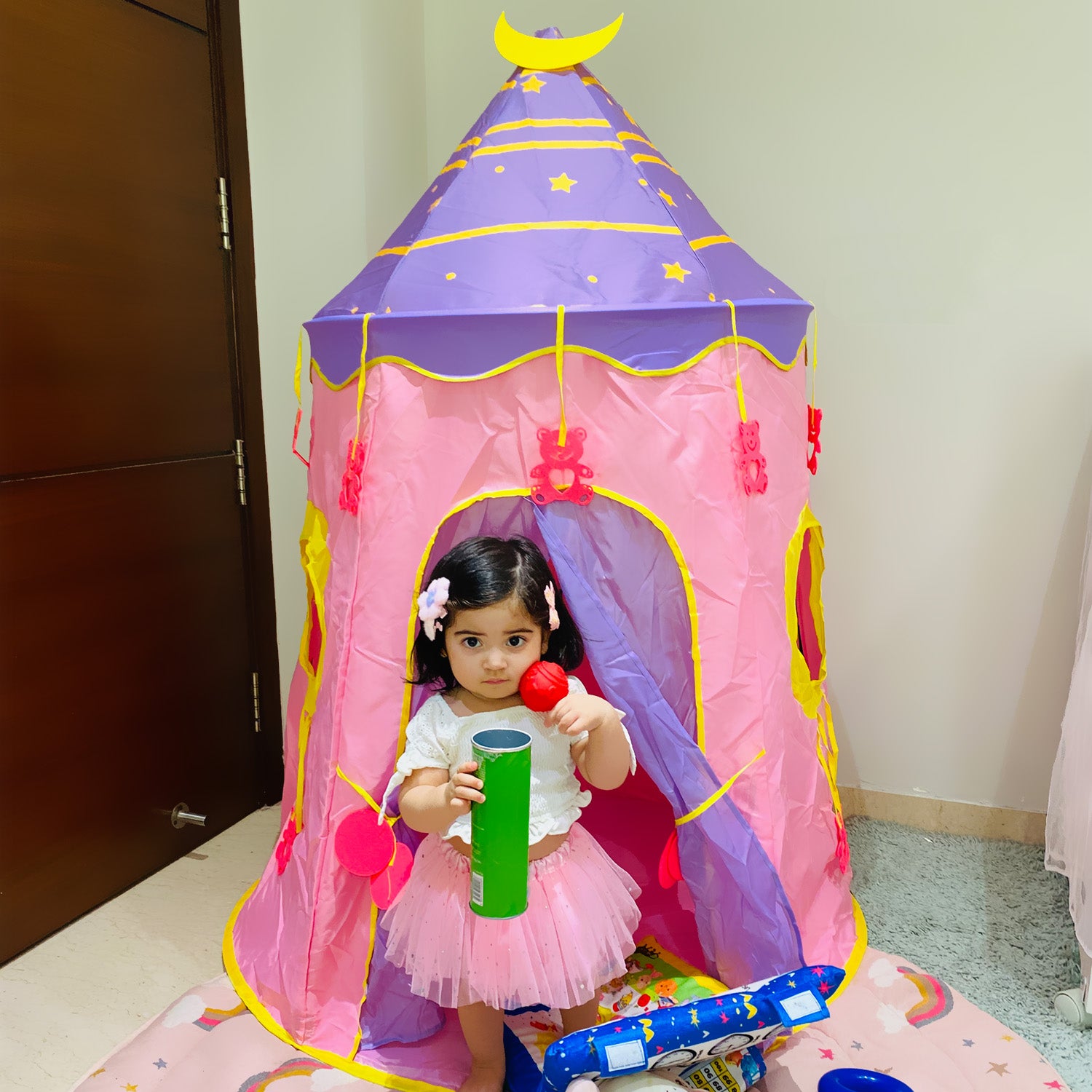 Playtime Foldable Tent House Star Teddy Pink