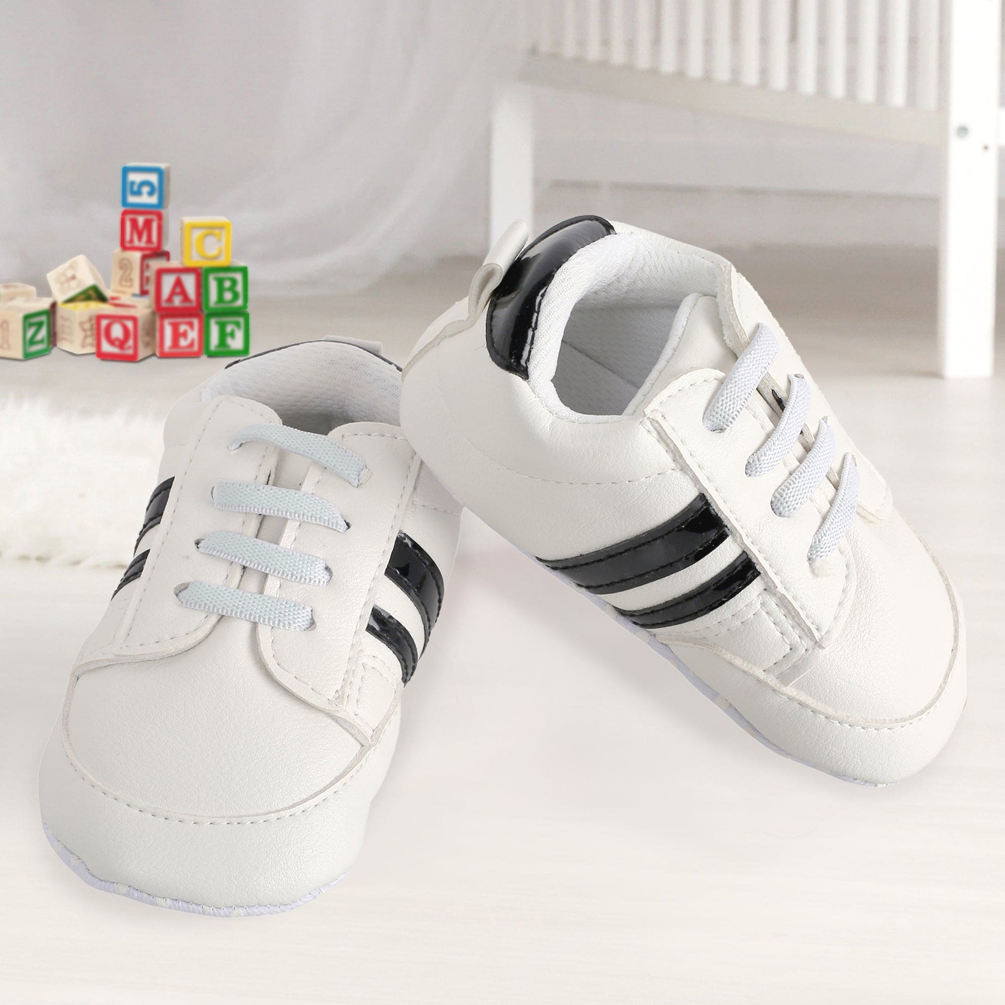 Baby Moo Black Stripes On White Sneakers - Baby Moo