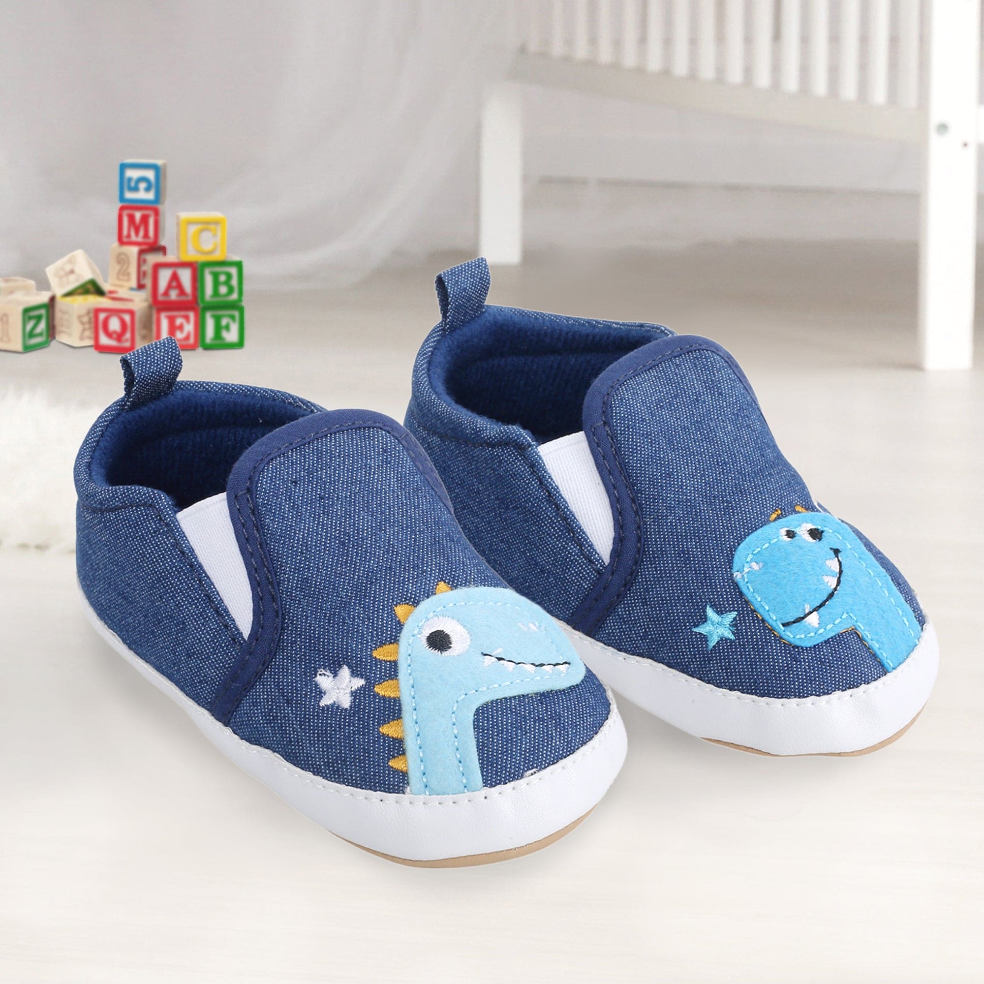 Baby Moo Dinosaur Navy Blue Slip On Booties