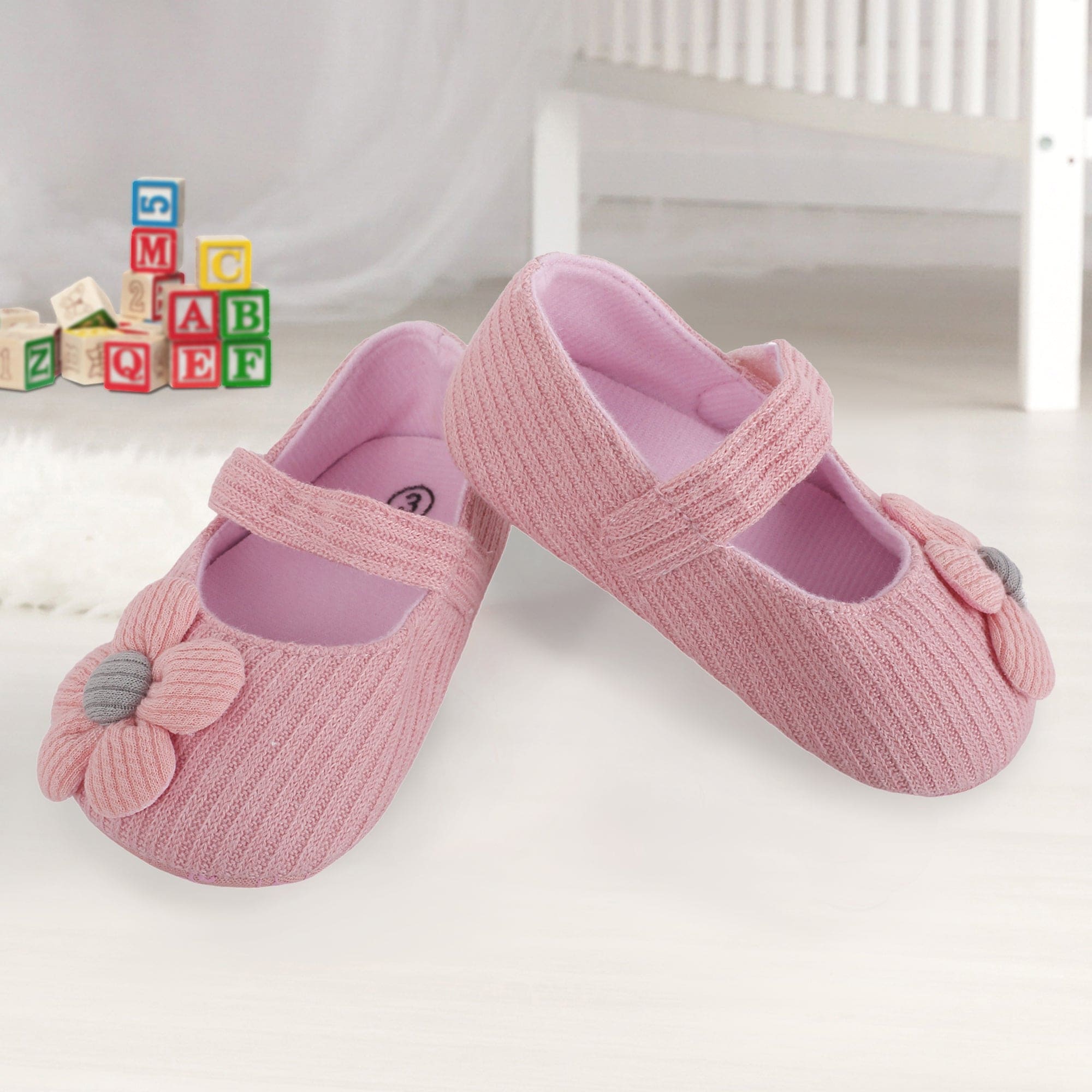 Baby Moo Floral Applique Peach Booties - Baby Moo