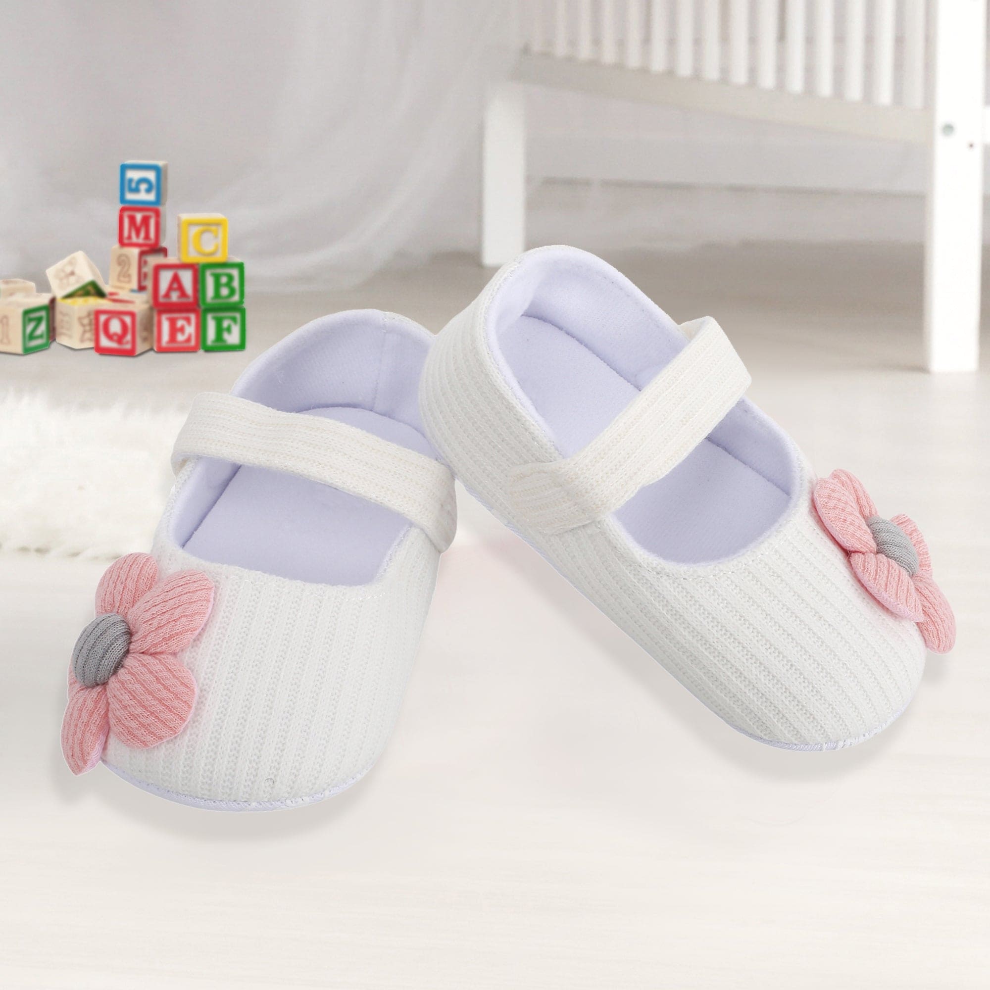 Baby Moo Floral Applique White Booties - Baby Moo