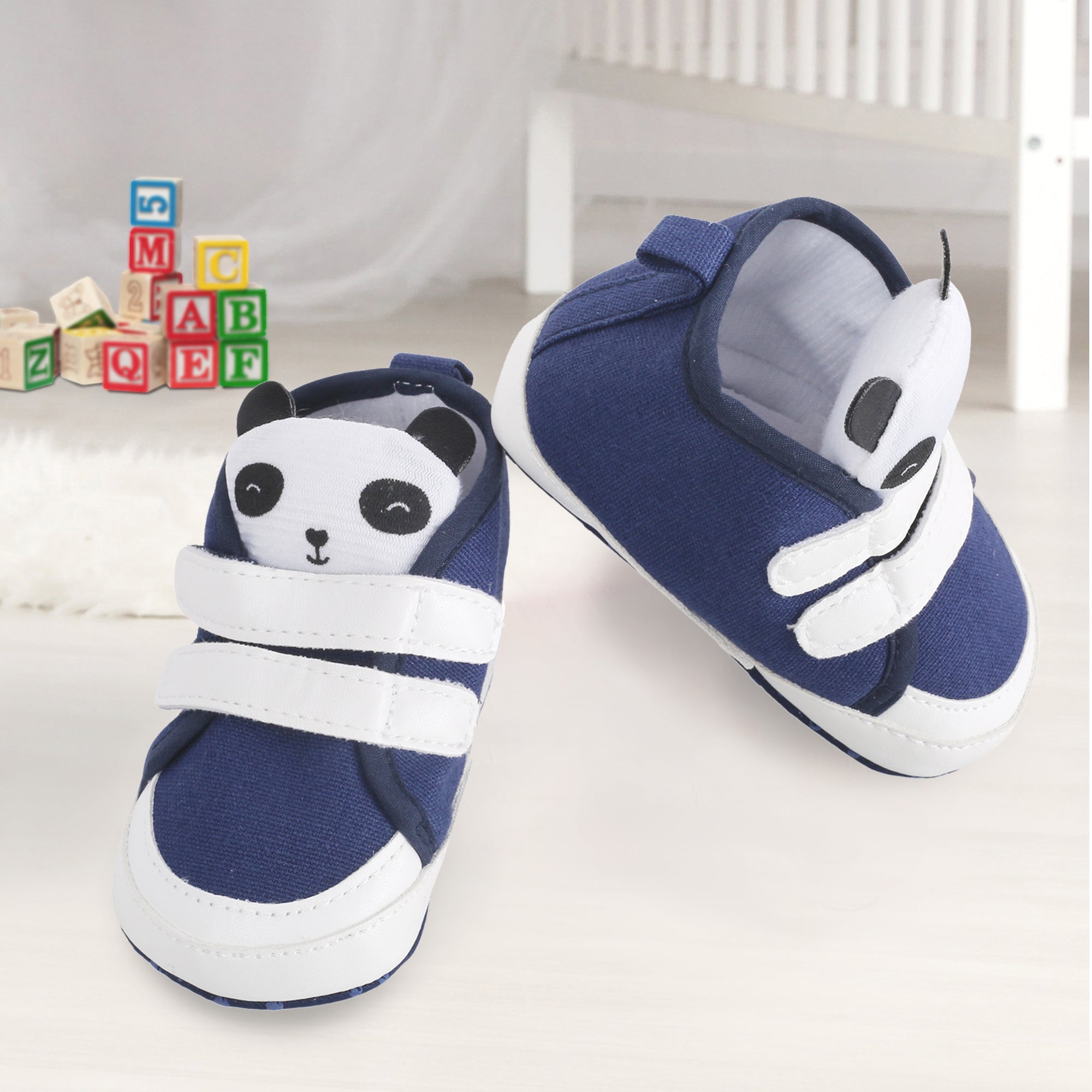 Baby Moo Panda Blue Velcro Booties - Baby Moo