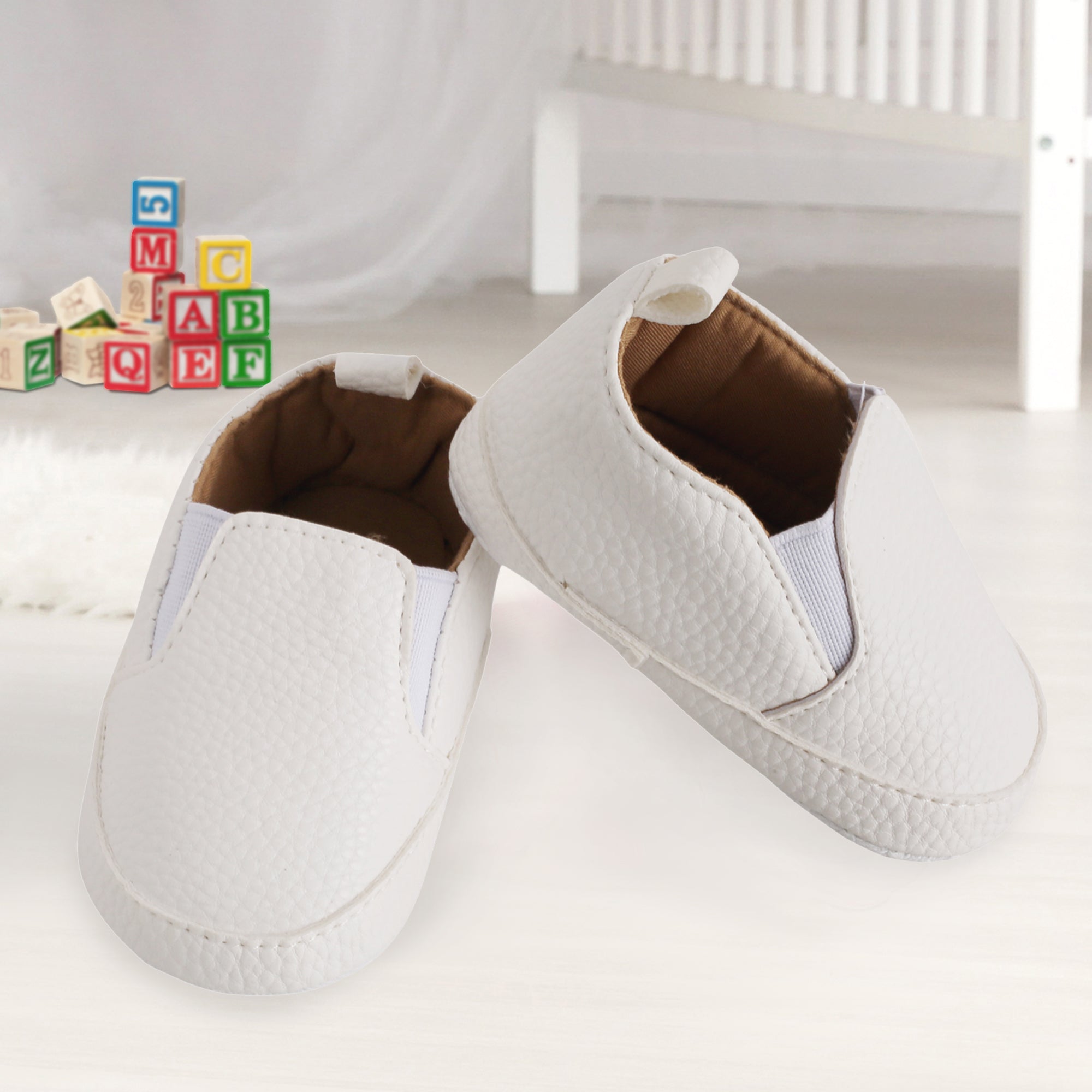 Baby Moo Leather White Slip-On Booties - Baby Moo