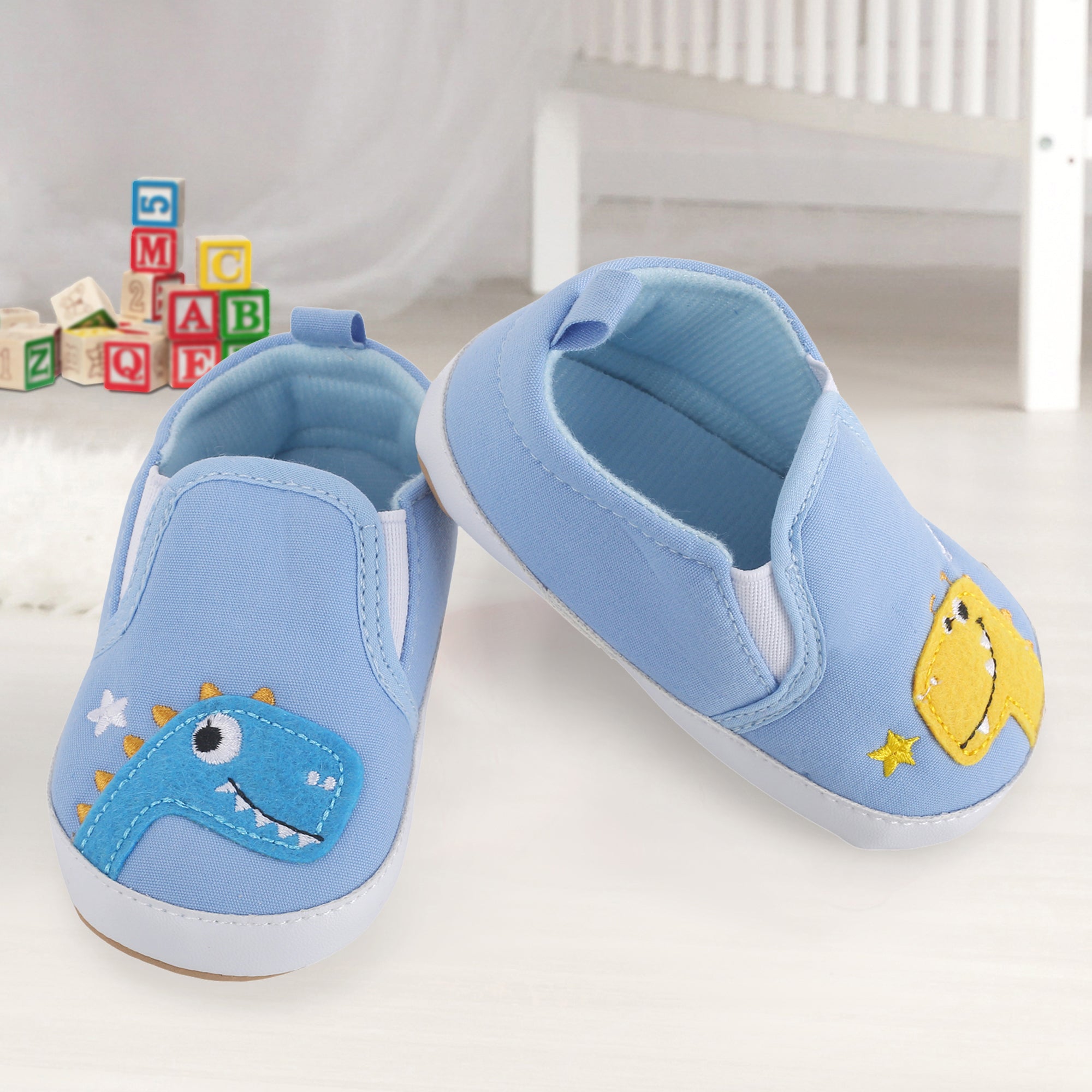 Baby Moo Dinosaur Blue Slip-On Booties - Baby Moo