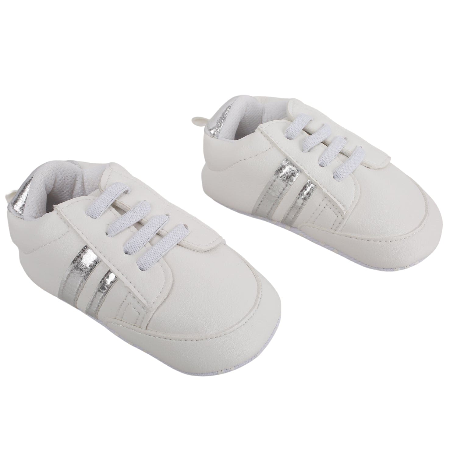 Baby Moo Metallic Silver Striped White Sneakers - Baby Moo