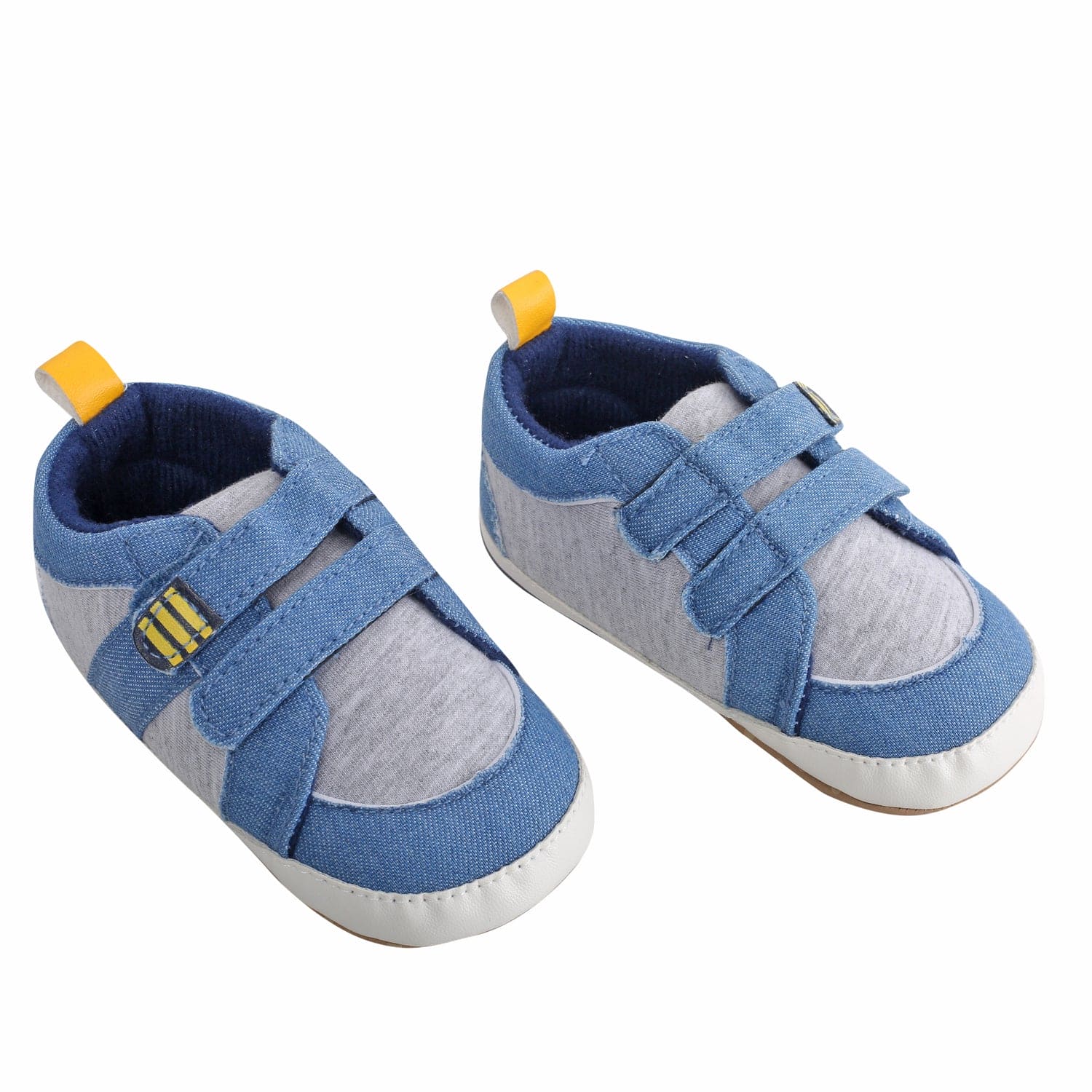 Casual Blue And Grey Velcro Booties - Baby Moo