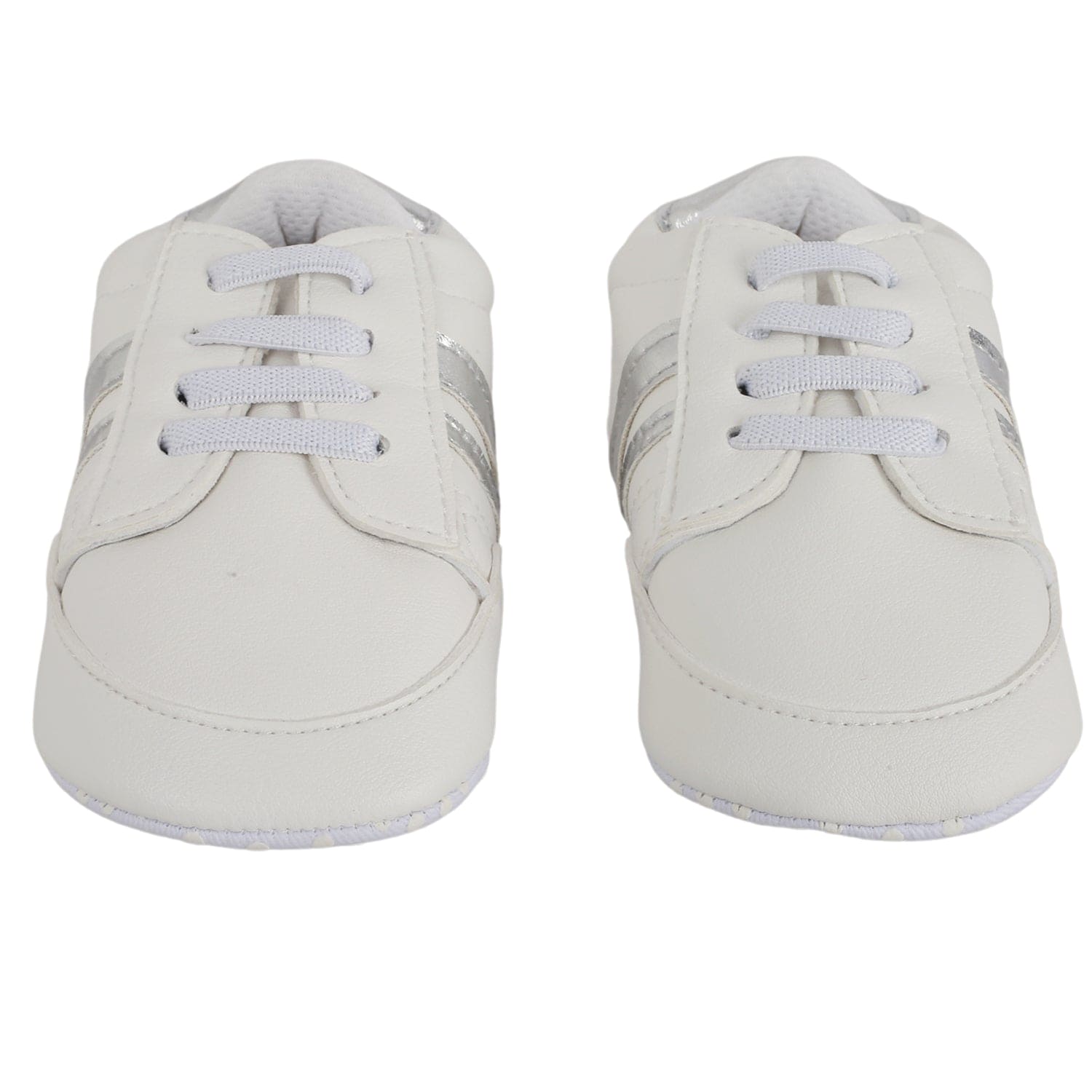 Baby Moo Metallic Silver Striped White Sneakers - Baby Moo