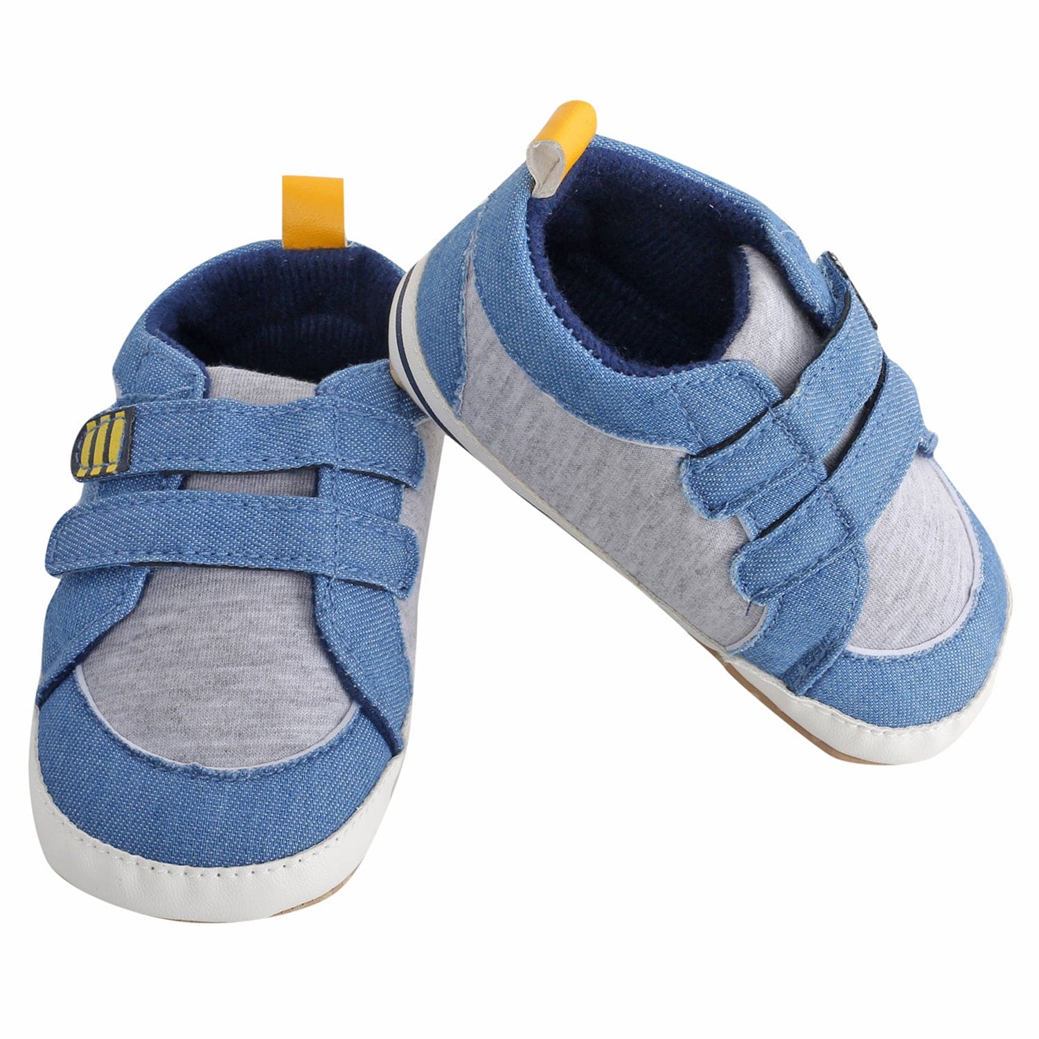 Casual Blue And Grey Velcro Booties - Baby Moo