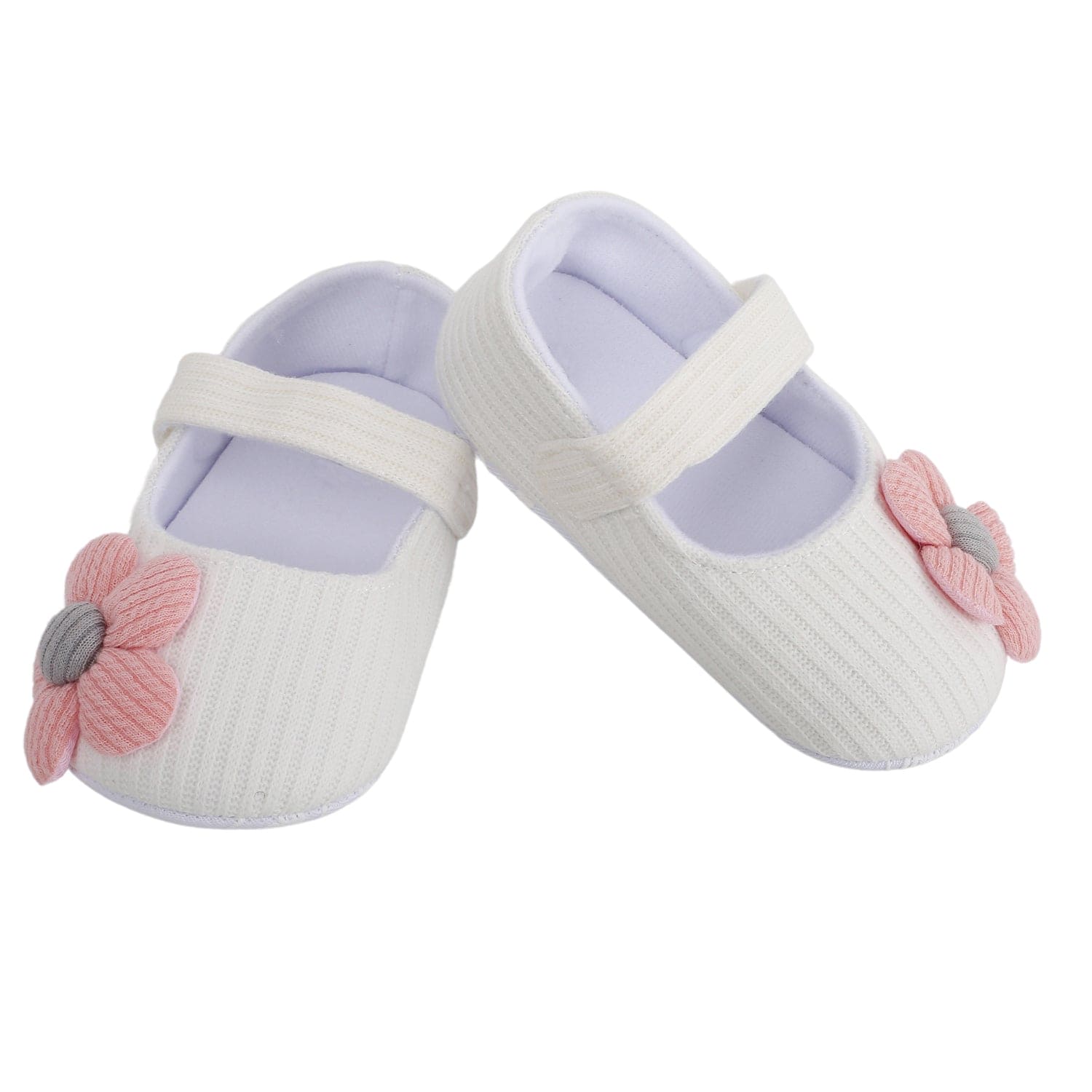 Baby Moo Floral Applique White Booties - Baby Moo