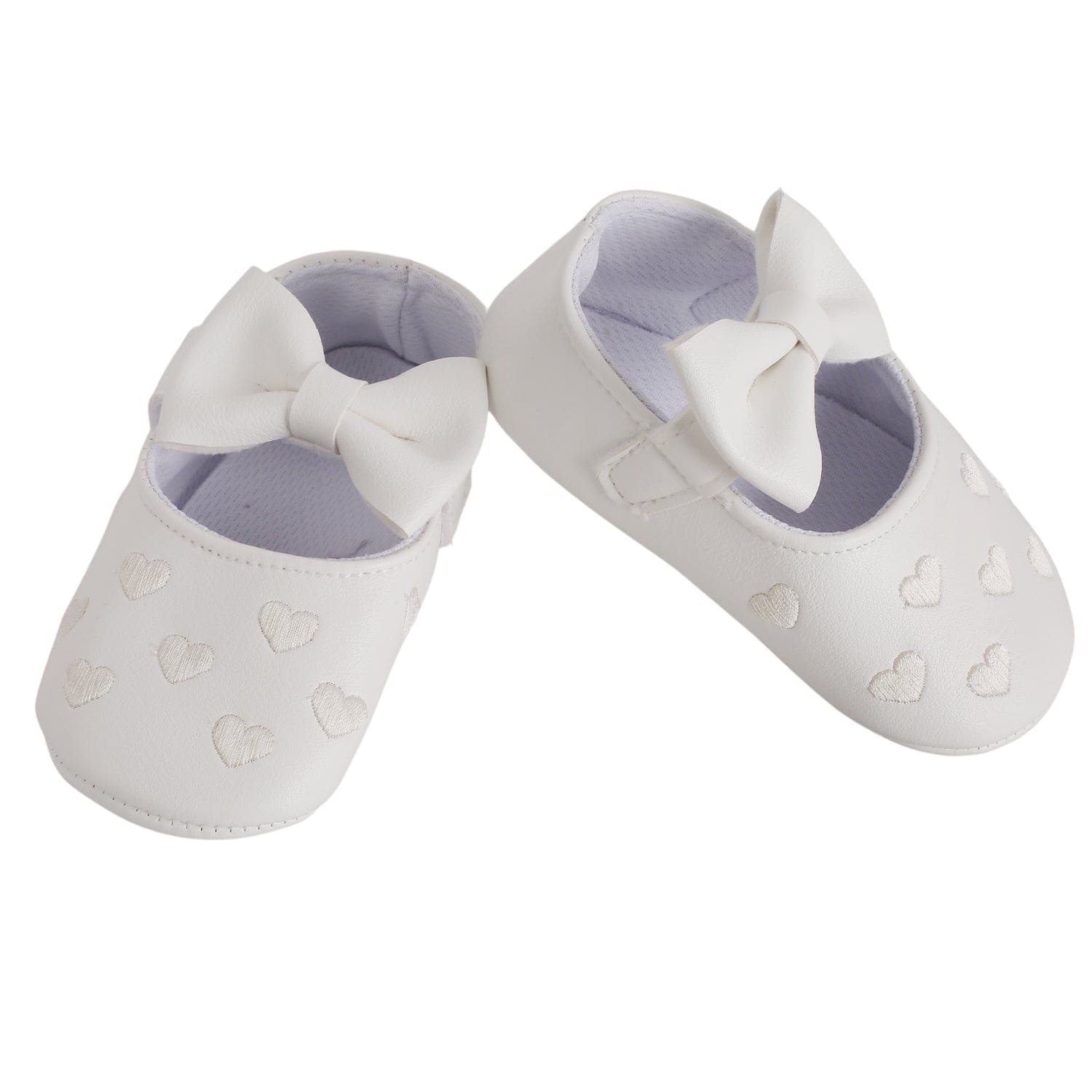 Baby Moo Hearts With Bow White Booties - Baby Moo