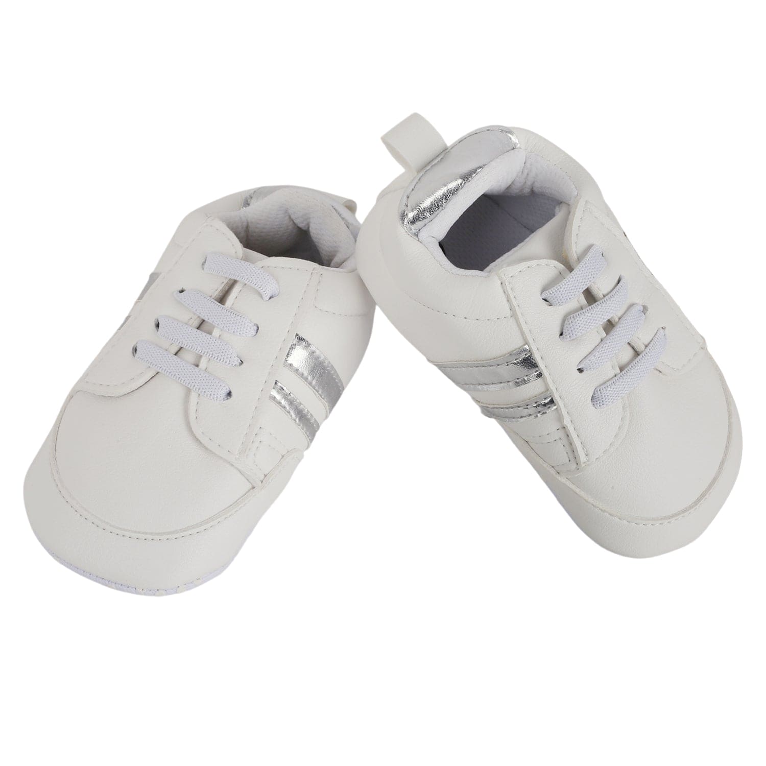 Baby Moo Metallic Silver Striped White Sneakers - Baby Moo