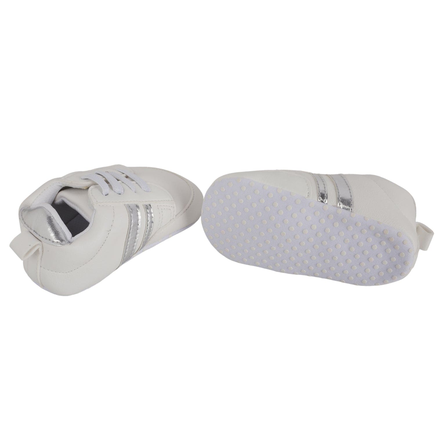 Baby Moo Metallic Silver Striped White Sneakers - Baby Moo