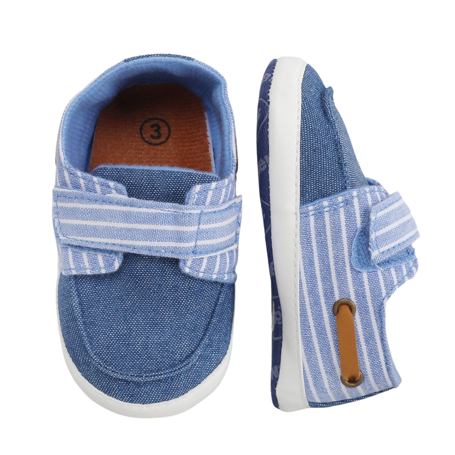 Baby Moo Striped Blue Velcro Booties - Baby Moo