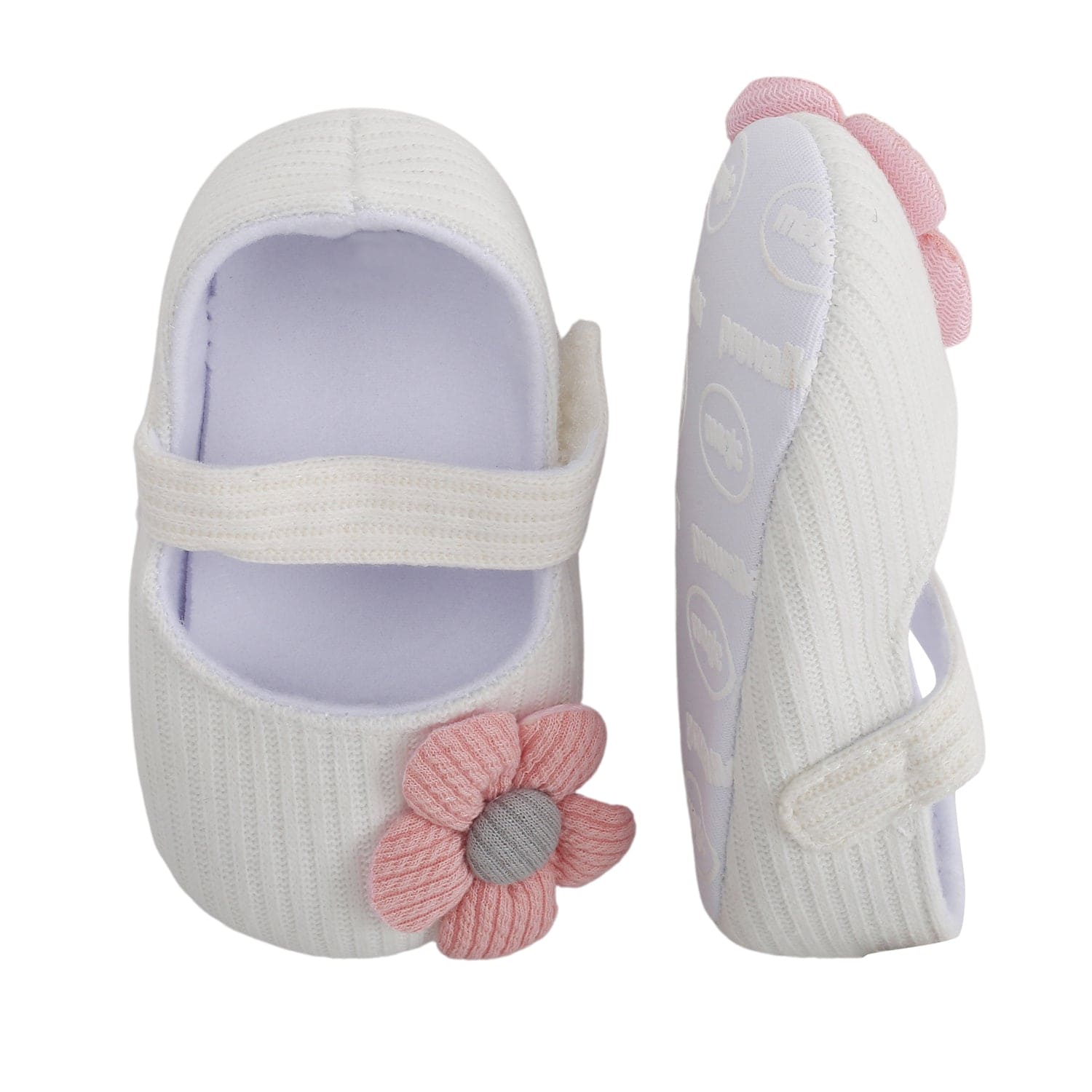 Baby Moo Floral Applique White Booties - Baby Moo