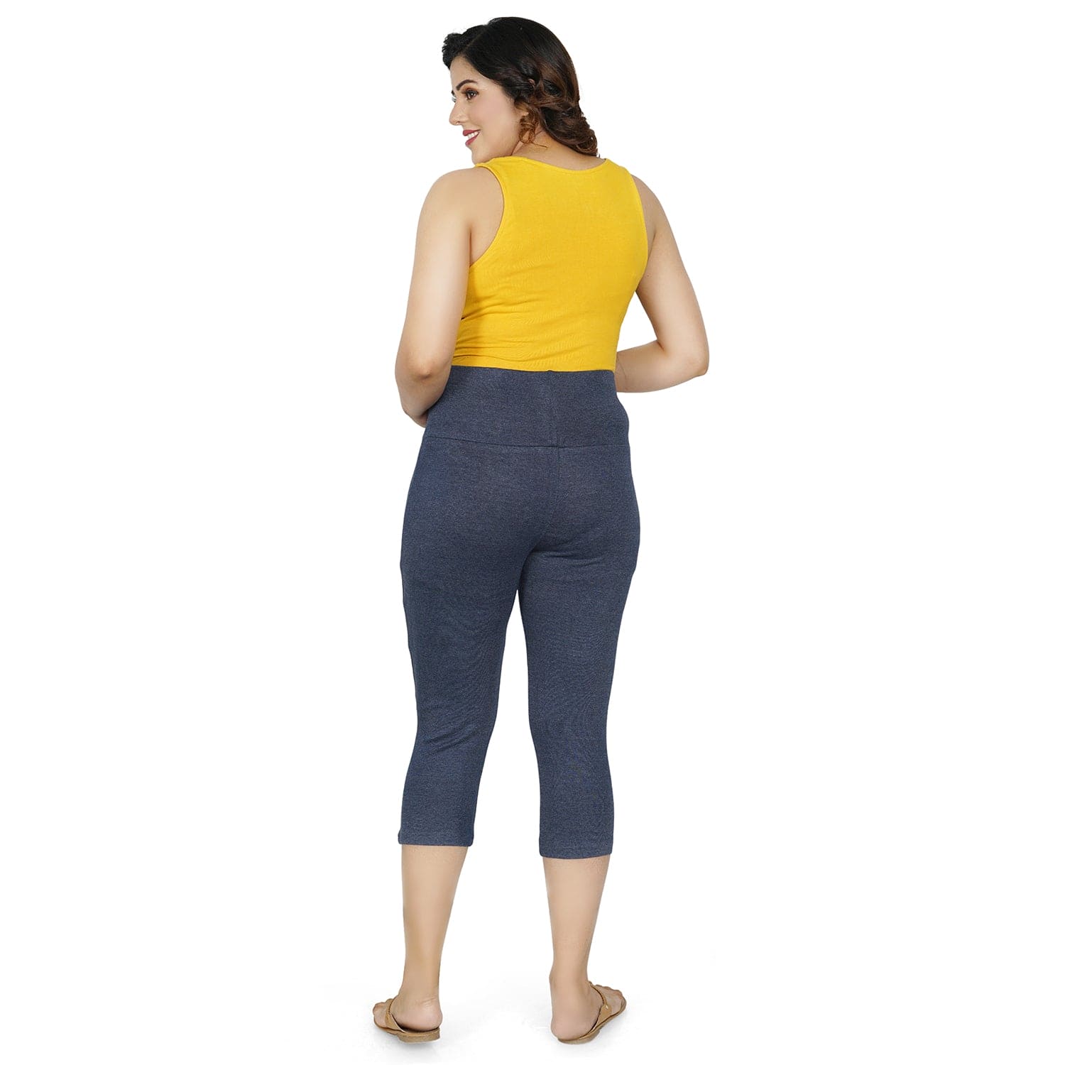 Baby Moo Soft And Comfy Mid-Calf Length Maternity Pant Solid - Denim Blue - Baby Moo