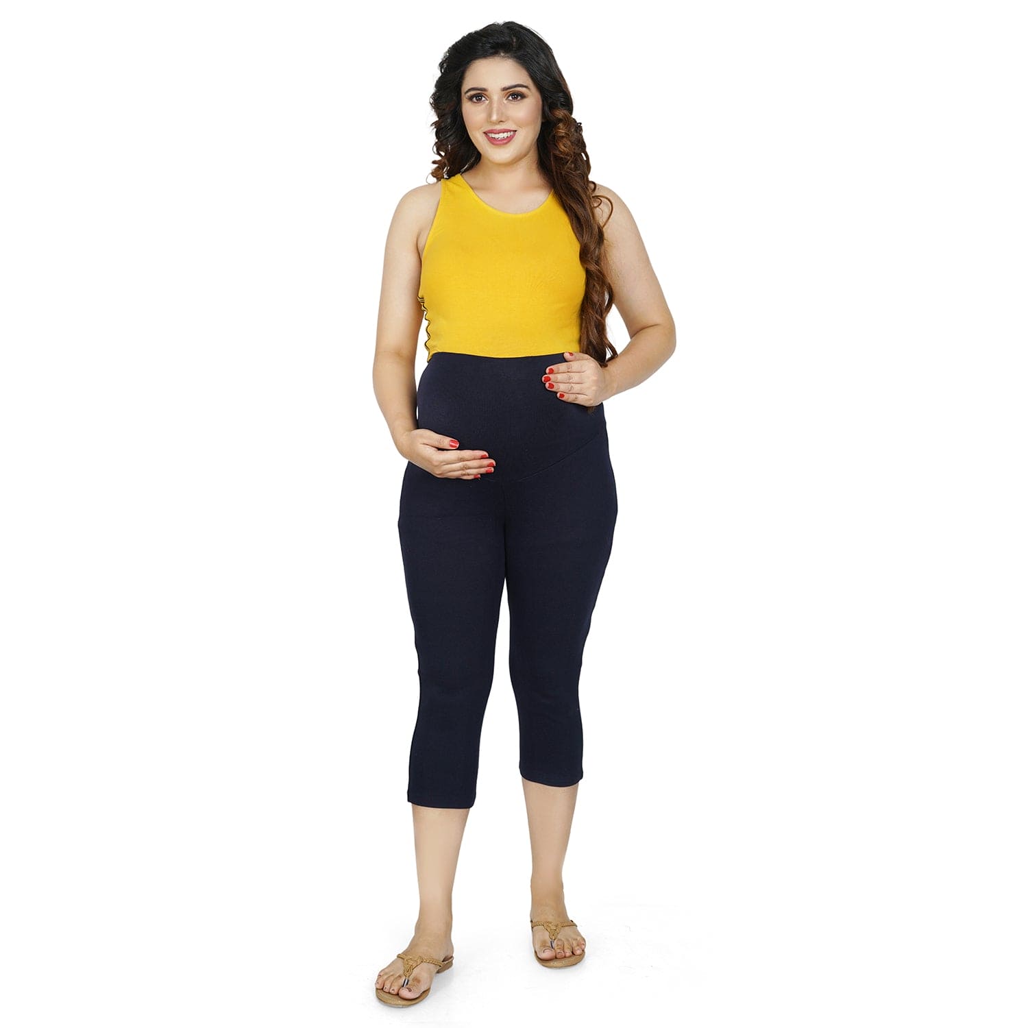 Baby Moo Soft And Comfy Mid-Calf Length Maternity Pant Solid - Navy Blue - Baby Moo