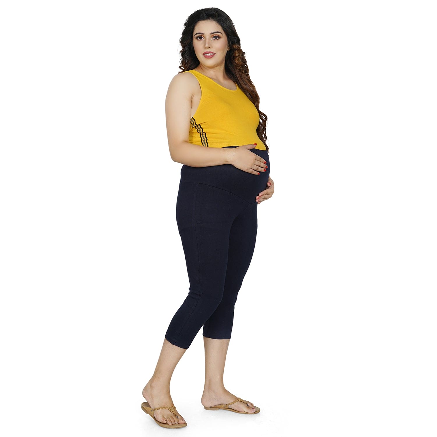 Baby Moo Soft And Comfy Mid-Calf Length Maternity Pant Solid - Navy Blue - Baby Moo