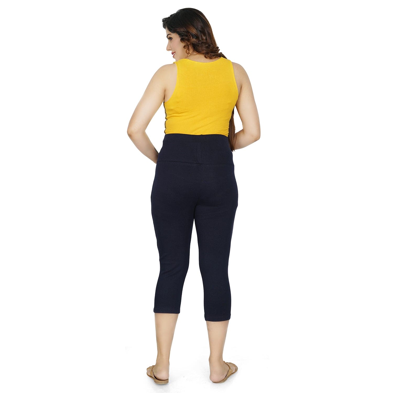 Baby Moo Soft And Comfy Mid-Calf Length Maternity Pant Solid - Navy Blue - Baby Moo