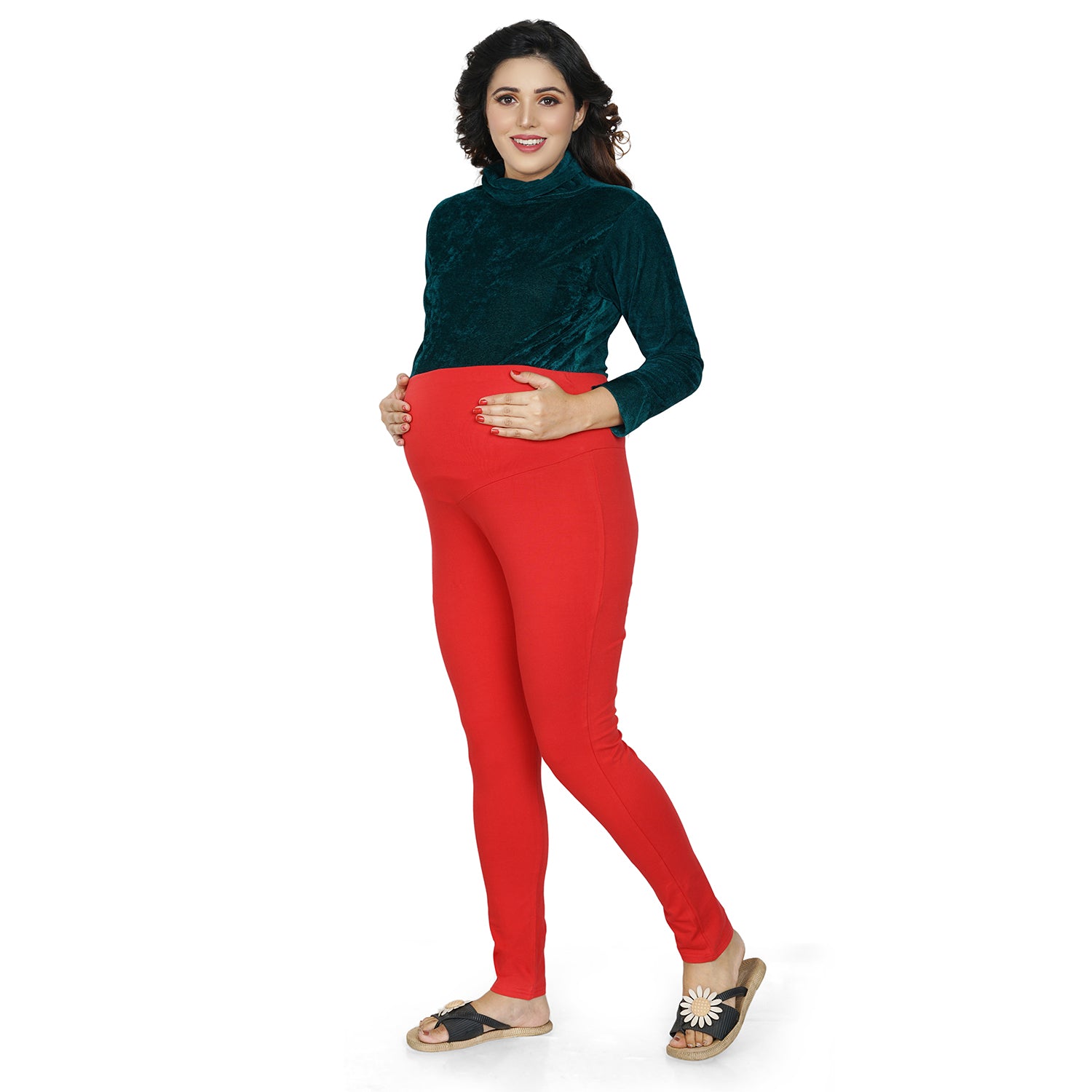 Baby Moo Soft And Comfy Full Length Maternity Leggings Solid - Red - Baby Moo