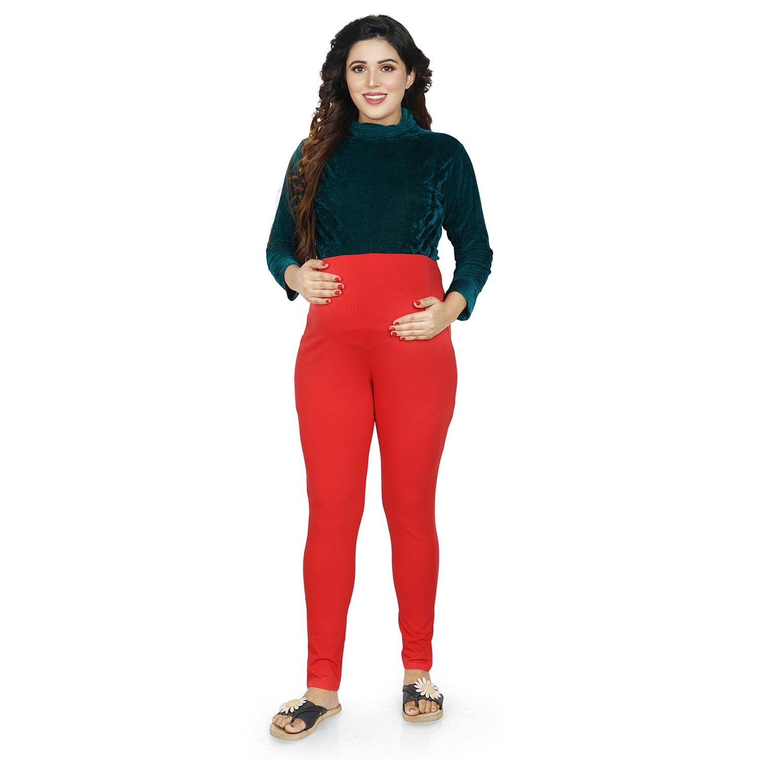 Baby Moo Soft And Comfy Full Length Maternity Leggings Solid - Red - Baby Moo