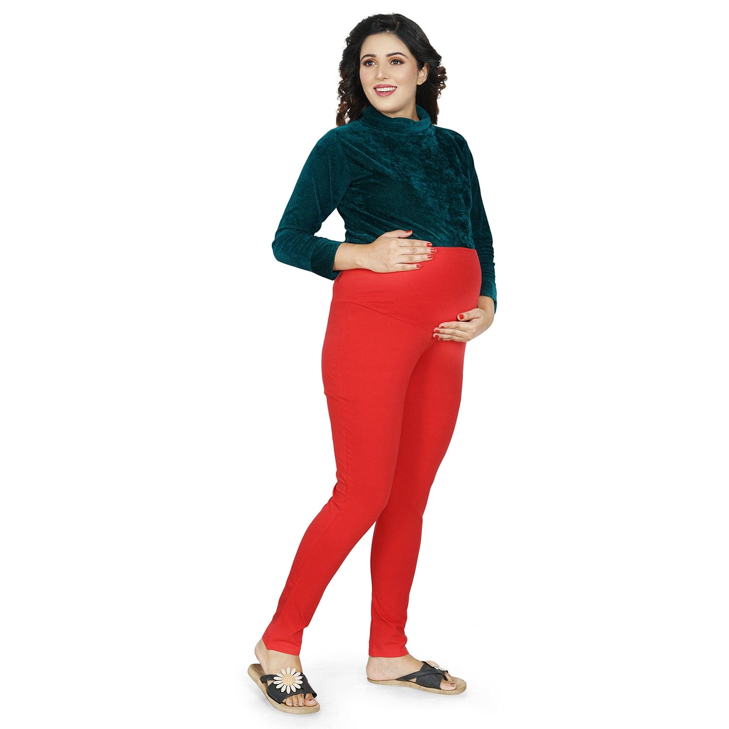 Baby Moo Soft And Comfy Full Length Maternity Leggings Solid - Red - Baby Moo