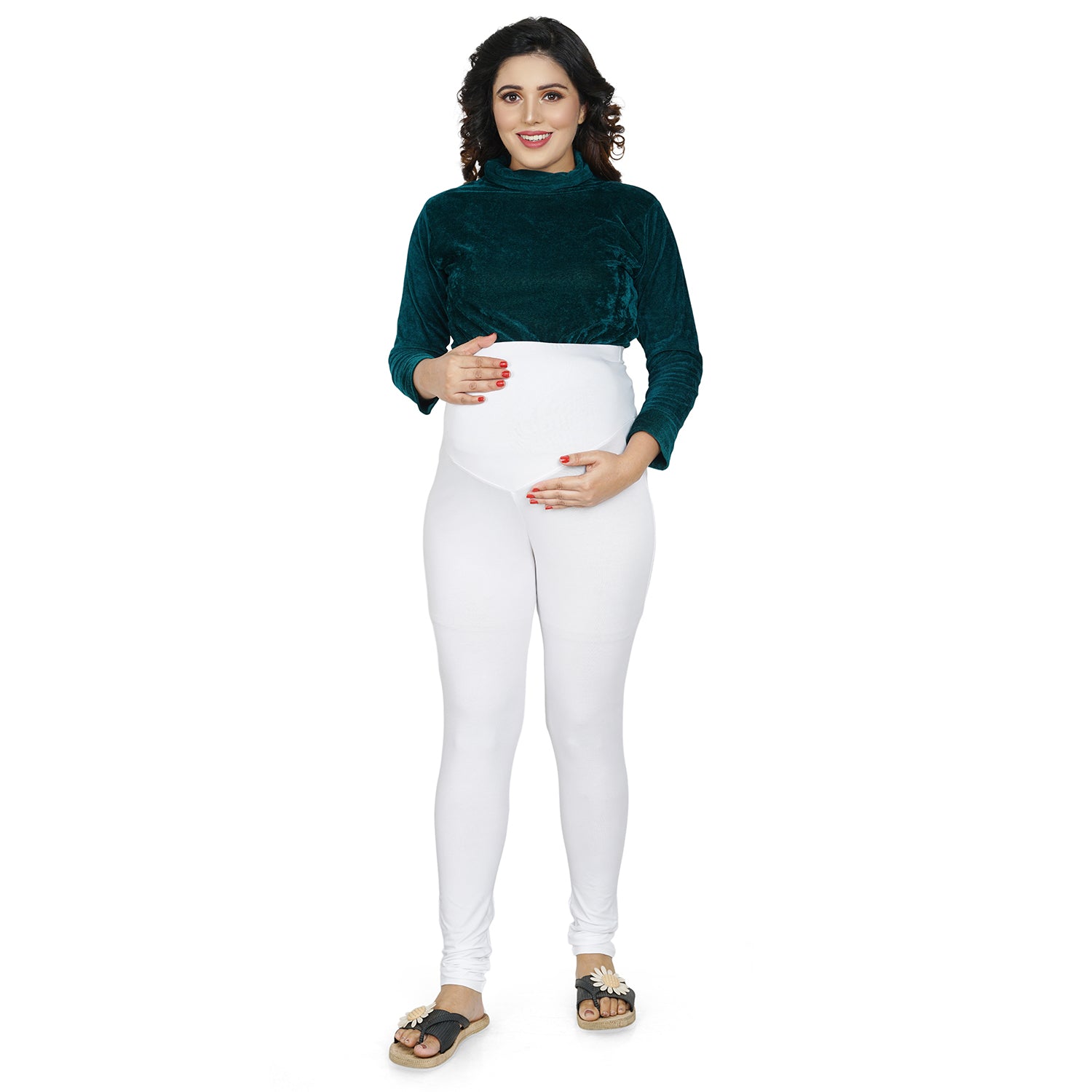 Baby Moo Soft And Comfy Full Length Maternity Leggings Solid - White - Baby Moo