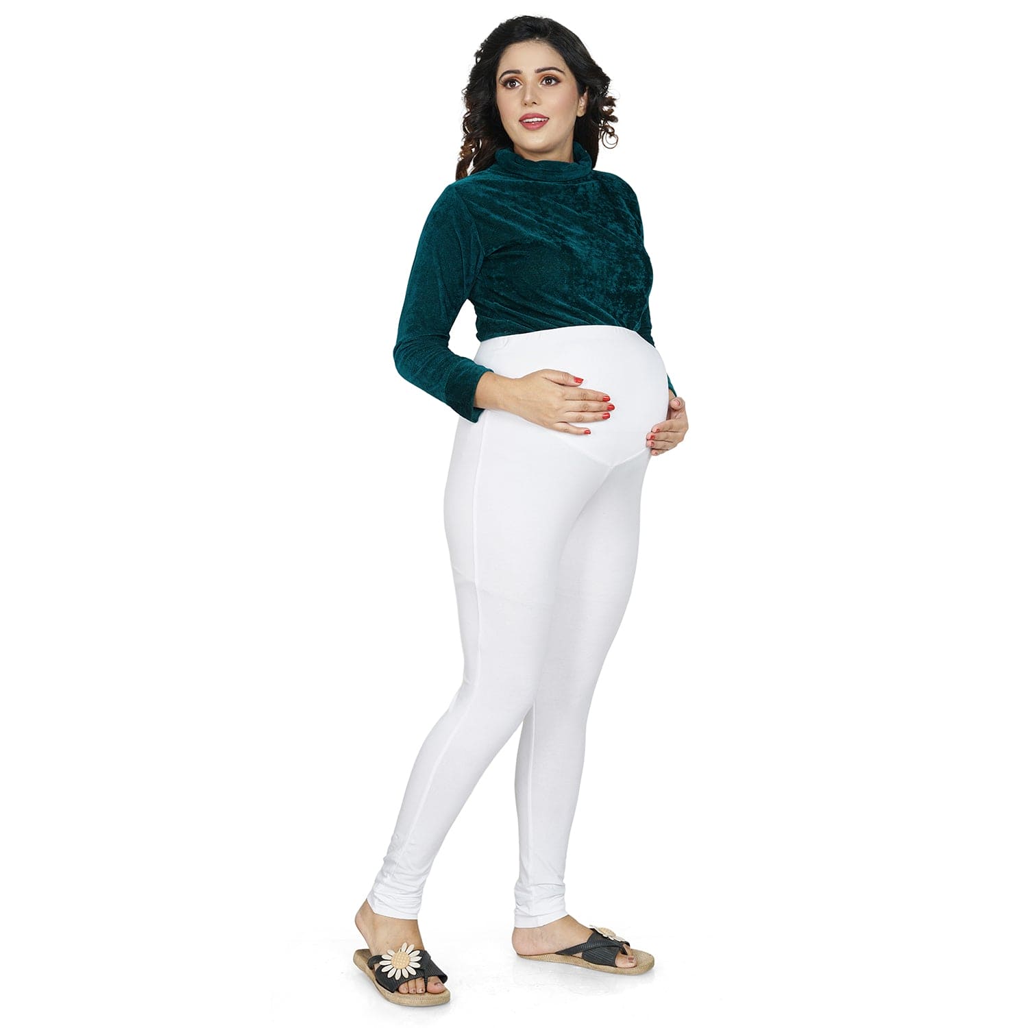 Baby Moo Soft And Comfy Full Length Maternity Leggings Solid - White - Baby Moo