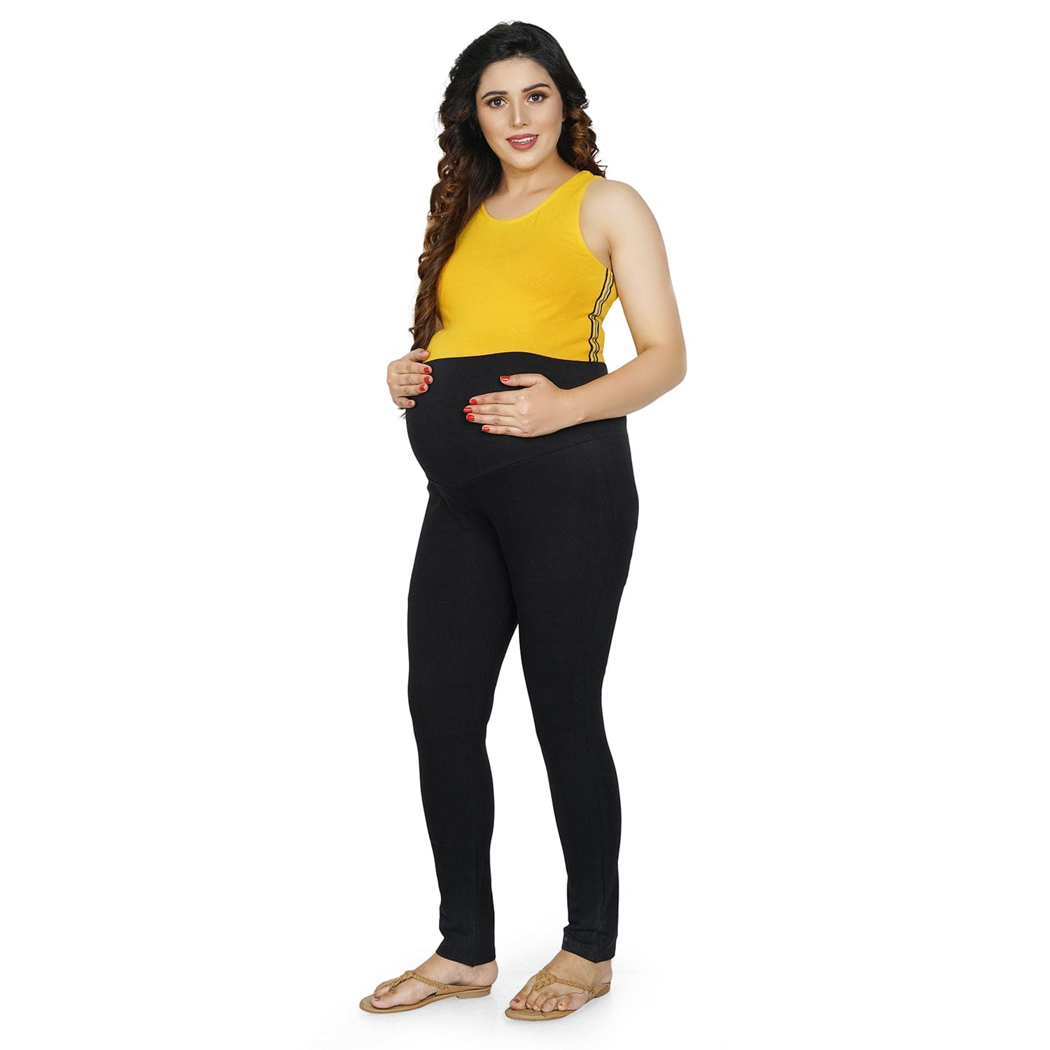 Baby Moo Soft And Comfy Ankle Length Maternity Pant Solid - Black - Baby Moo