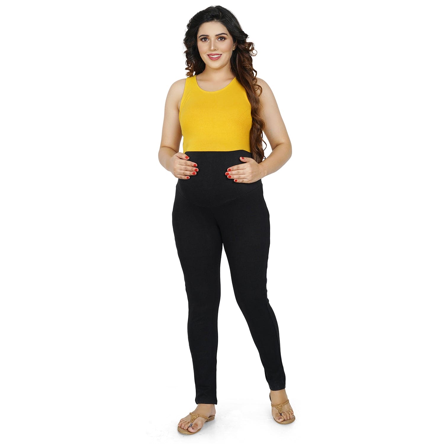 Baby Moo Soft And Comfy Ankle Length Maternity Pant Solid - Black - Baby Moo