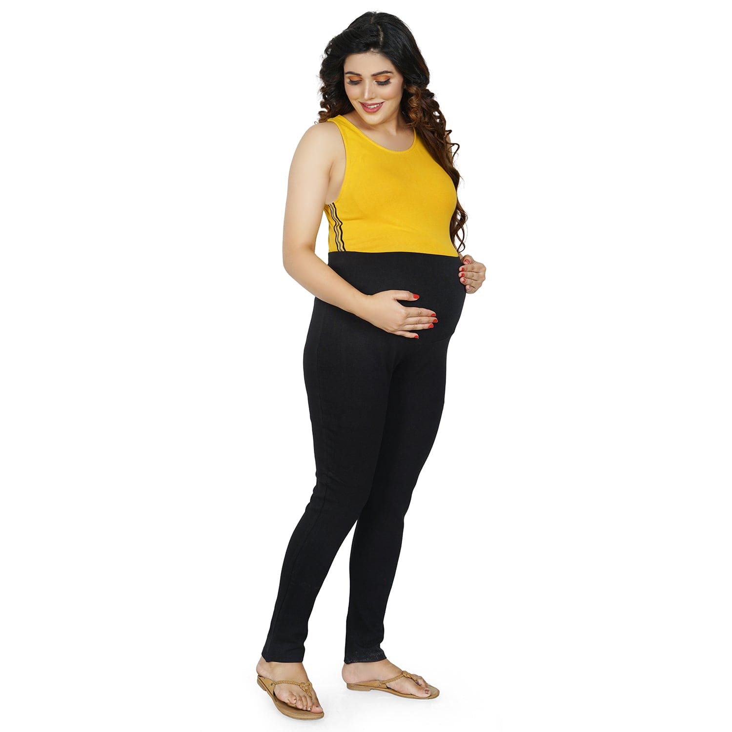Baby Moo Soft And Comfy Ankle Length Maternity Pant Solid - Black - Baby Moo