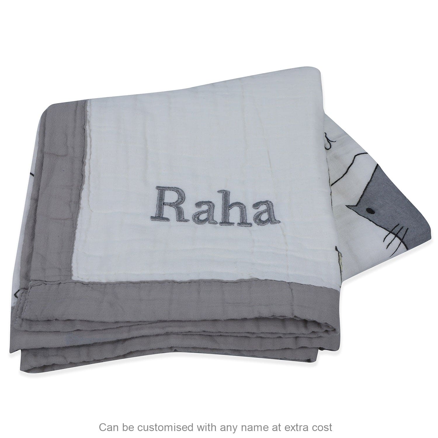 Meow Cat Medium Muslin Blanket - White - Baby Moo