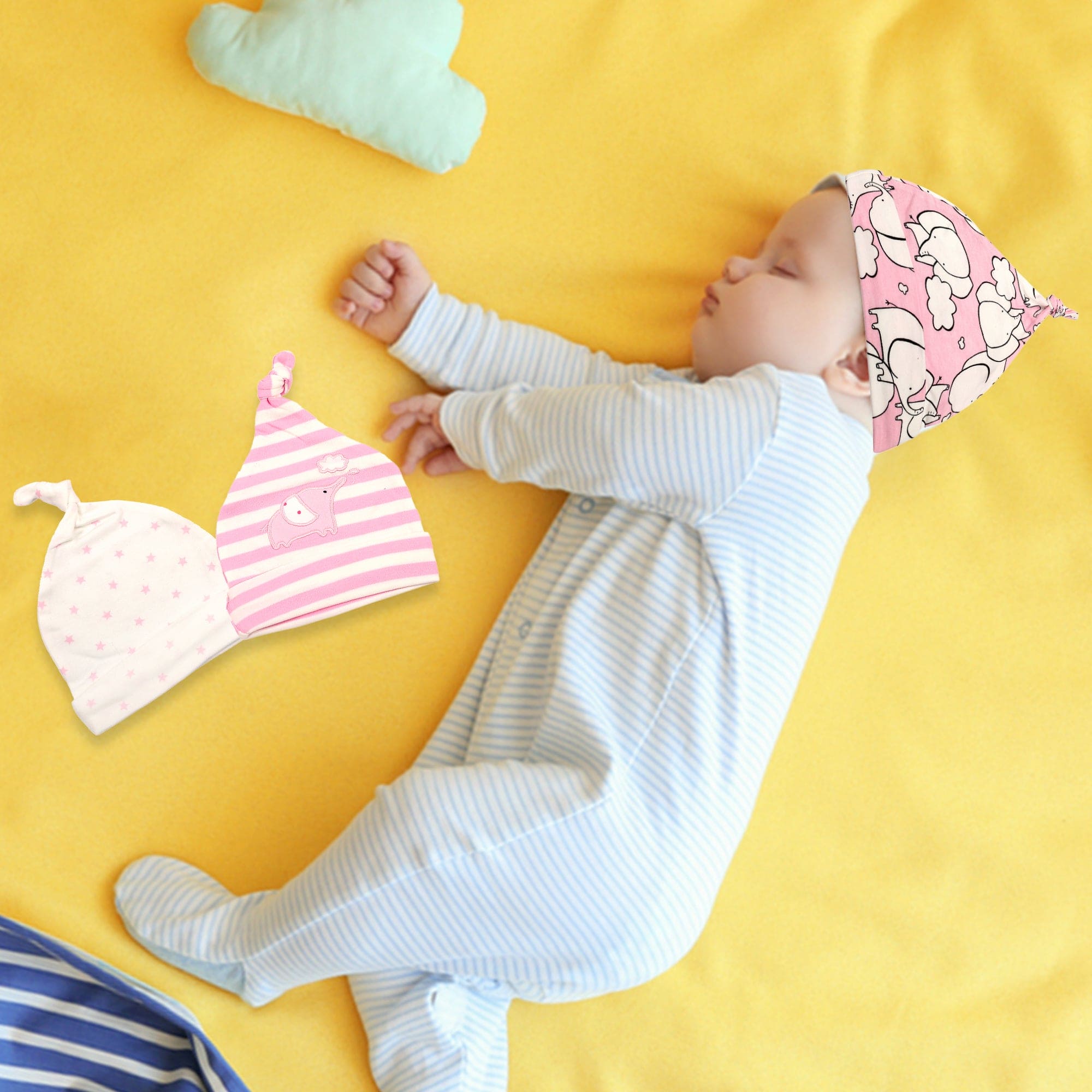 Pink Elephant 3 Pk Caps - Baby Moo