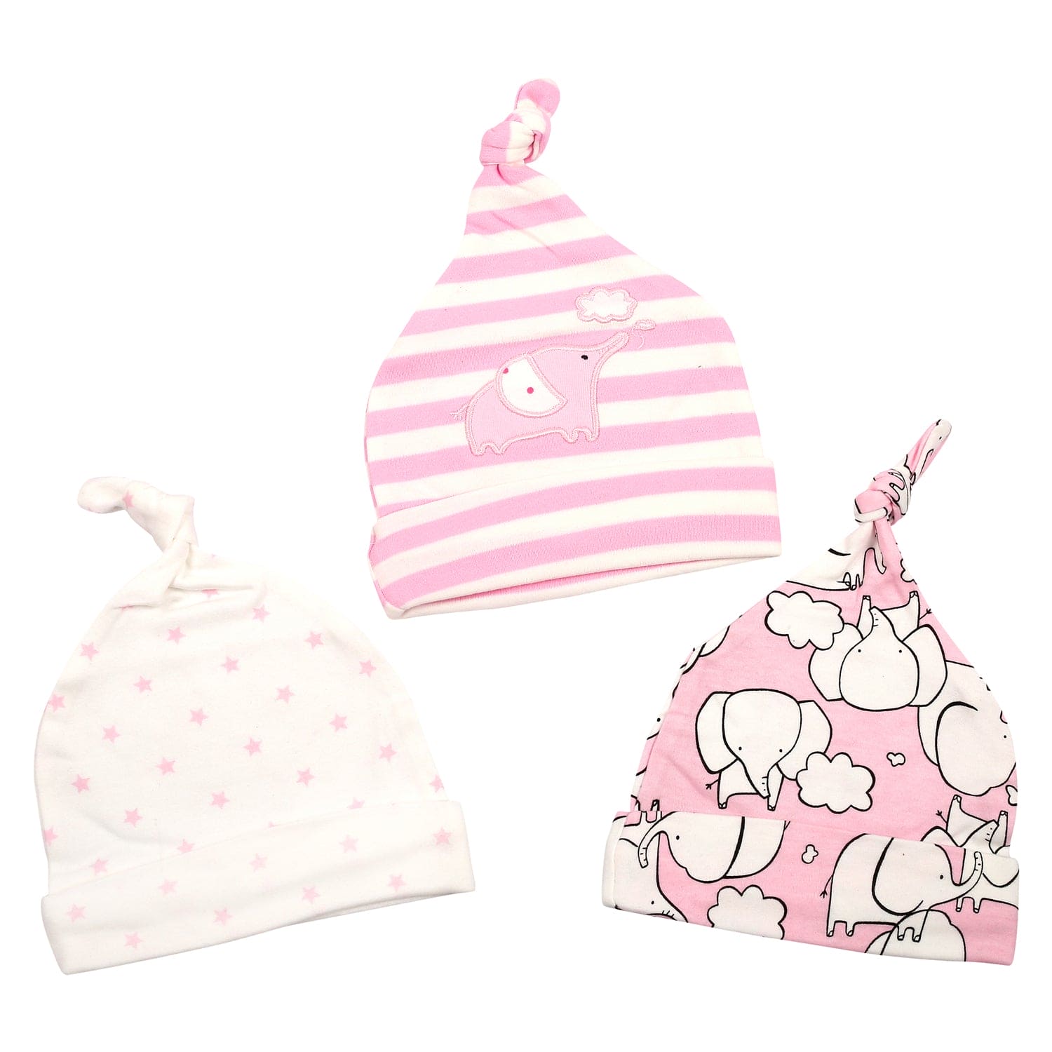 Pink Elephant 3 Pk Caps - Baby Moo