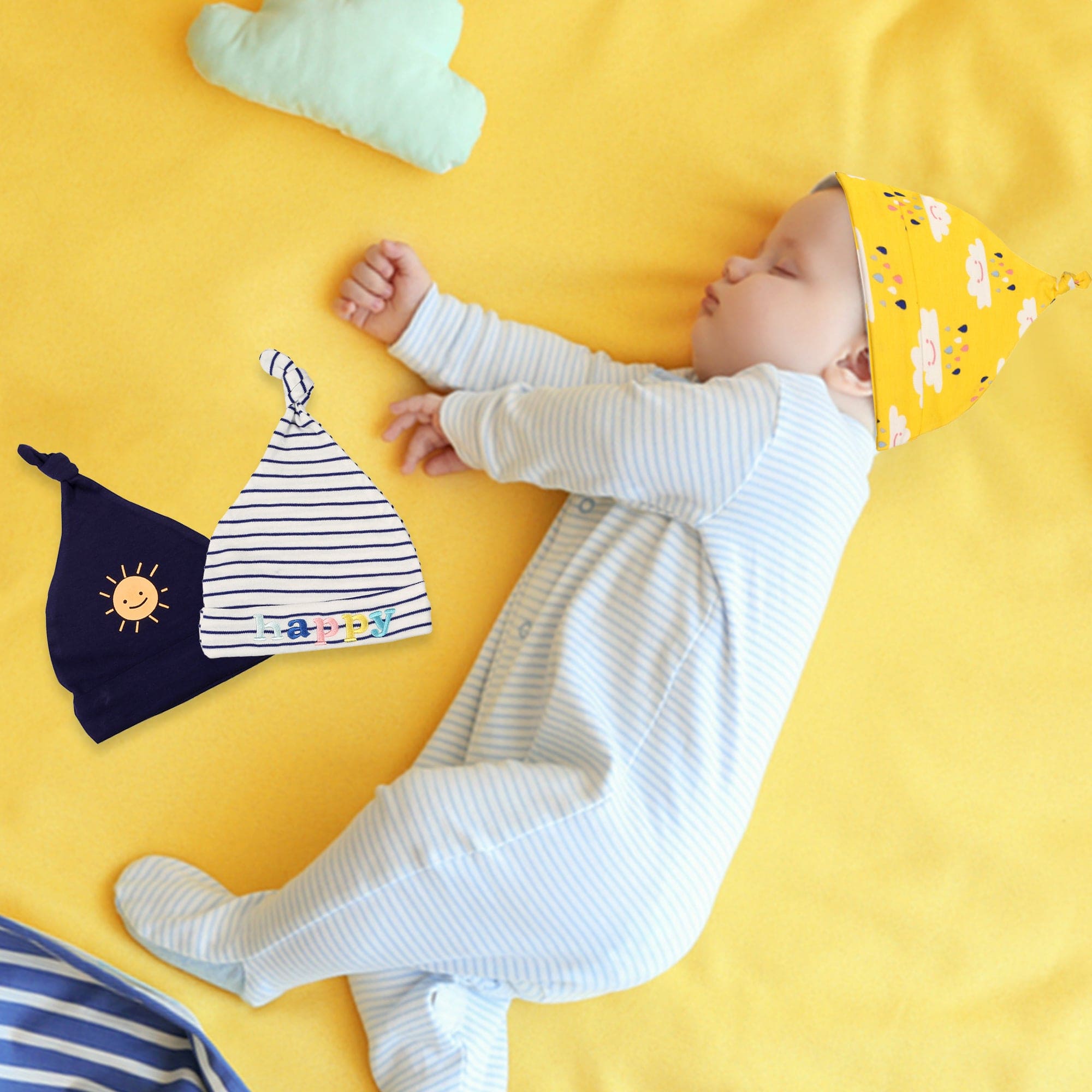 Happy Yellow 3 Pk Caps - Baby Moo