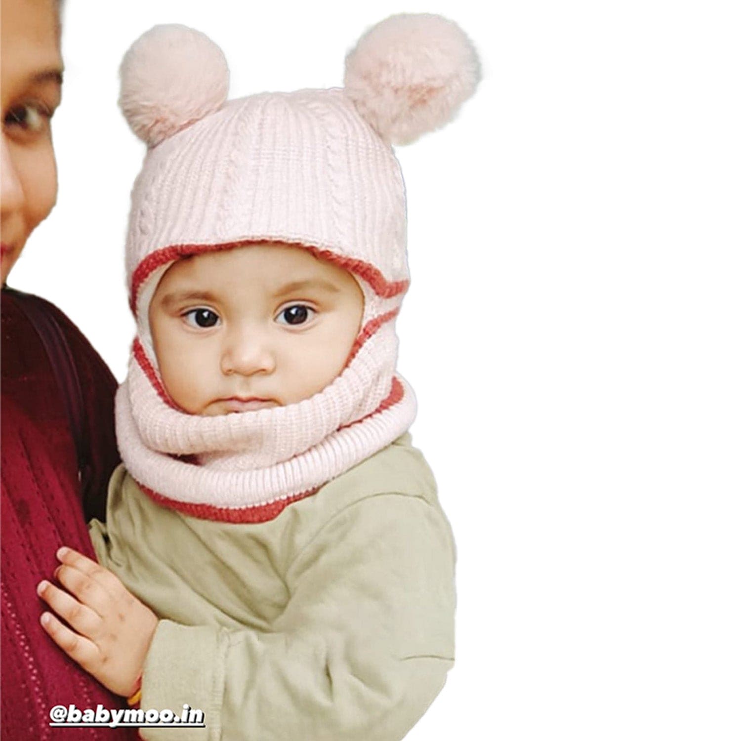 Winter Monkey Cap Woollen Hat Pom Pom Beige - Baby Moo