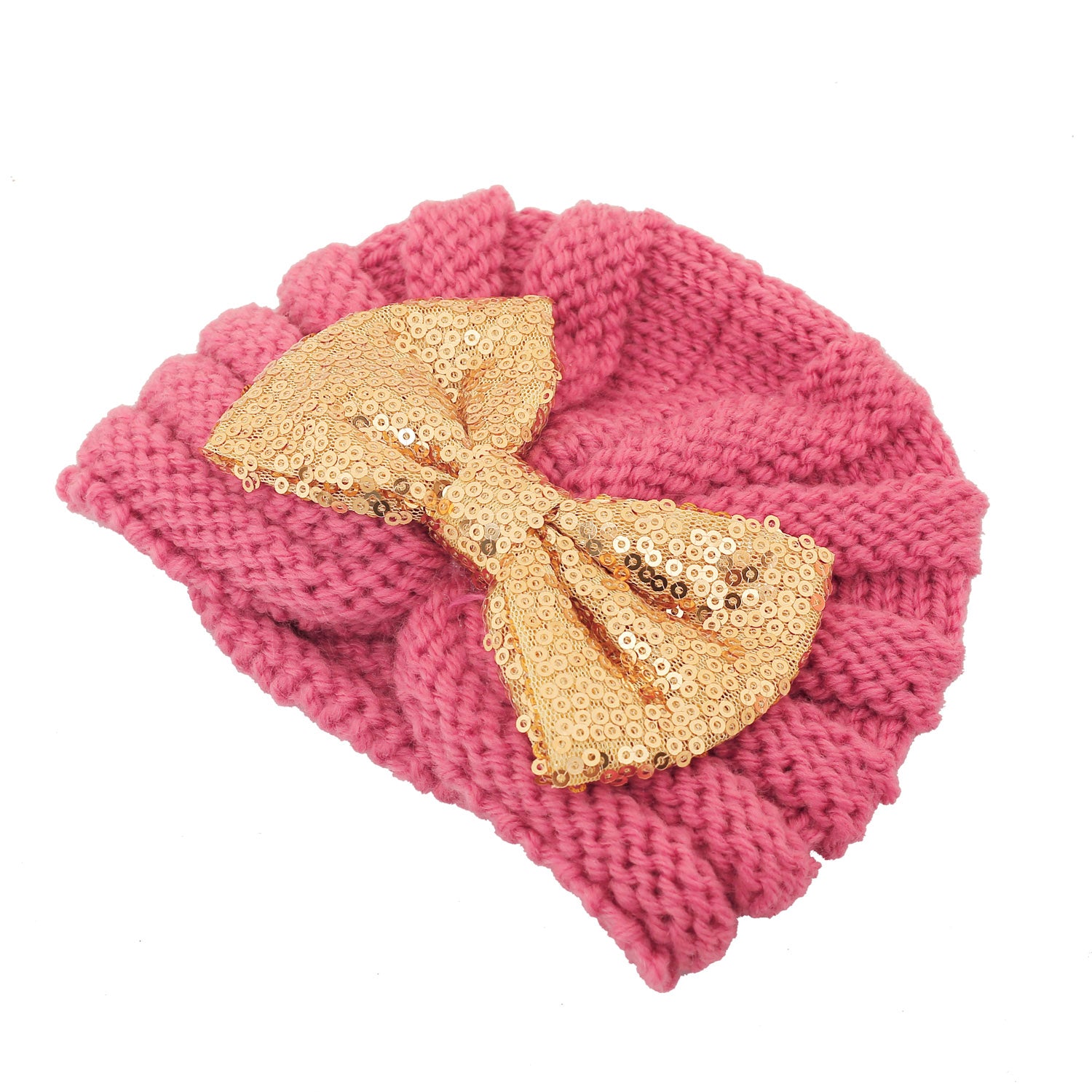 Partywear Pink And Gold Turban Cap - Baby Moo