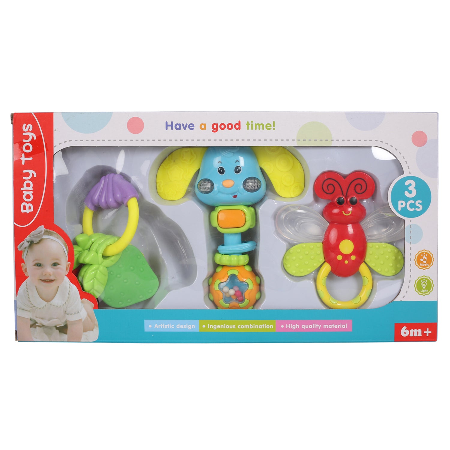 Animal And Fruit Multicolour Set of 3 Musical Rattle Teether - Baby Moo