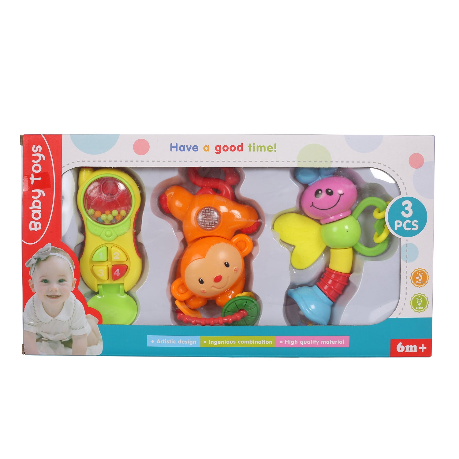 Phone Monkey And Butterfly Multicolour Set of 3 Rattle Toys - Baby Moo