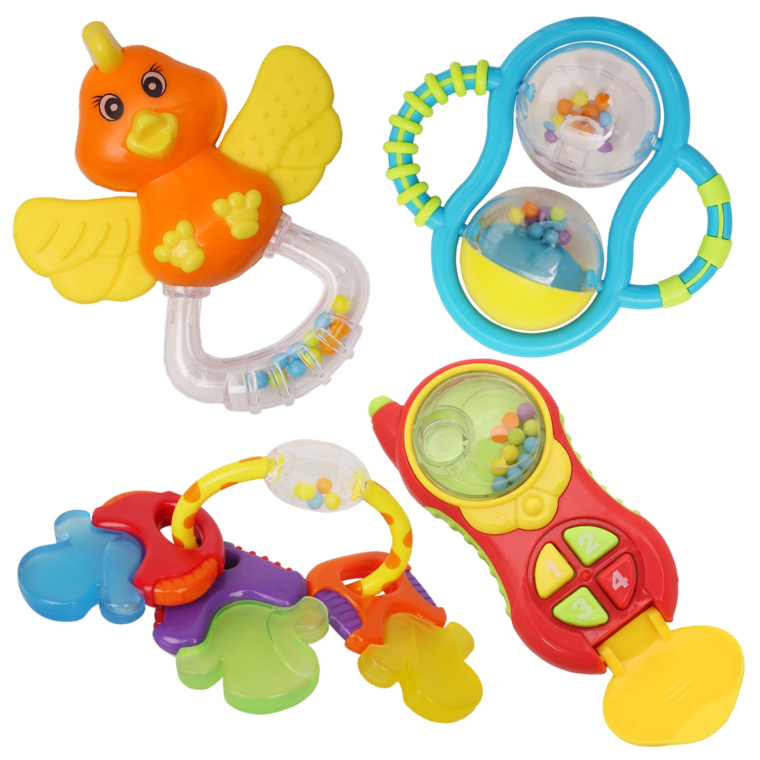 Mixed Multicolour Set of 4 Musical Rattle Toys With Light - Baby Moo