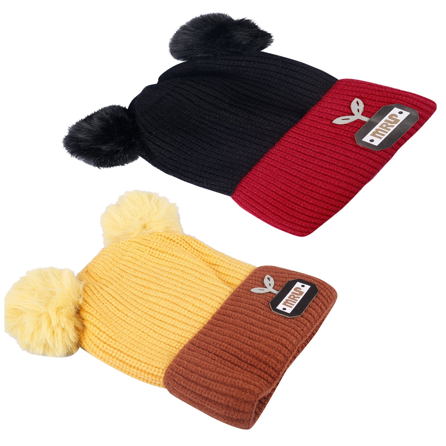 Pom Pom Black And Yellow 2 Pk Woolen Cap - Baby Moo