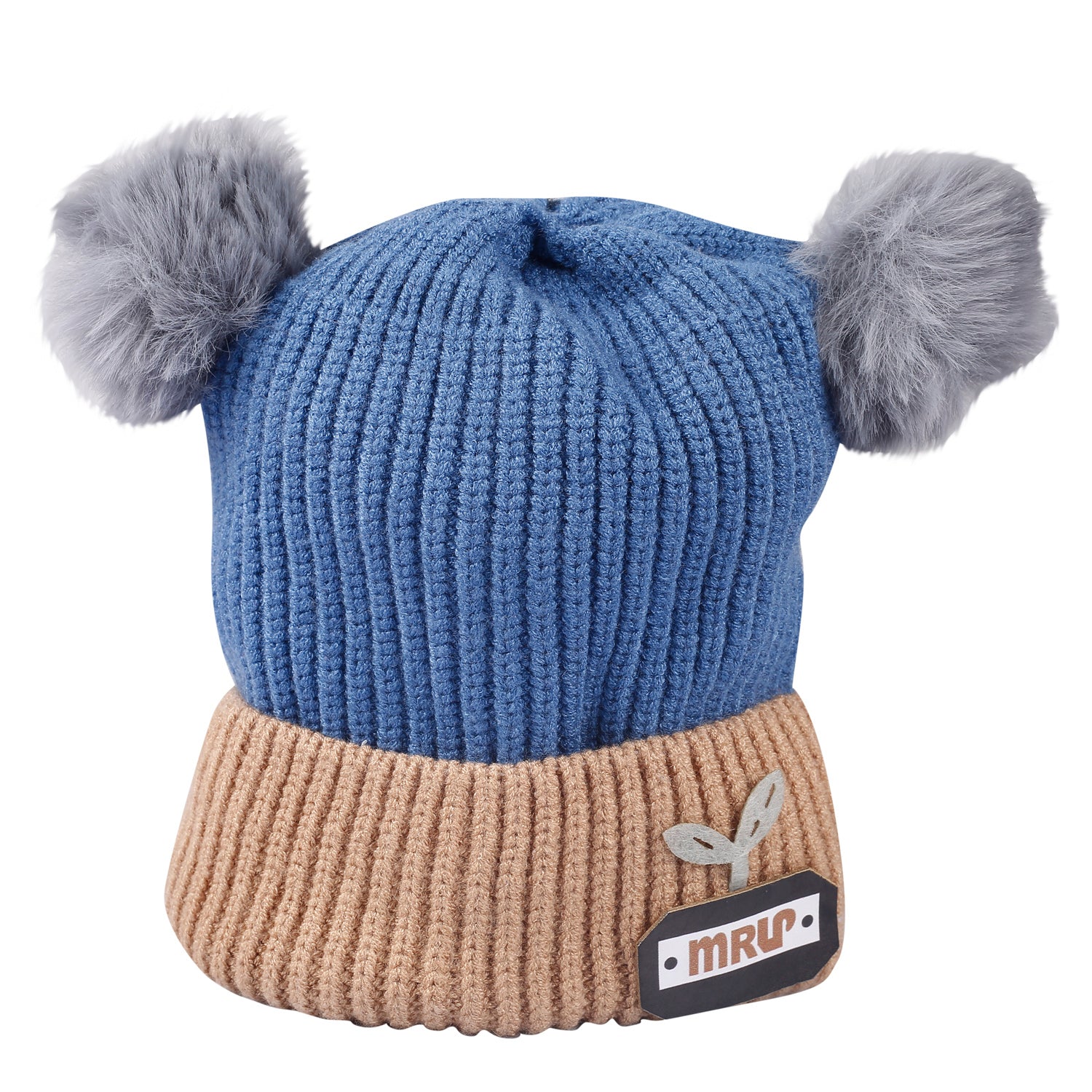 Pom Pom Blue And Grey 2 Pk Woolen Cap - Baby Moo