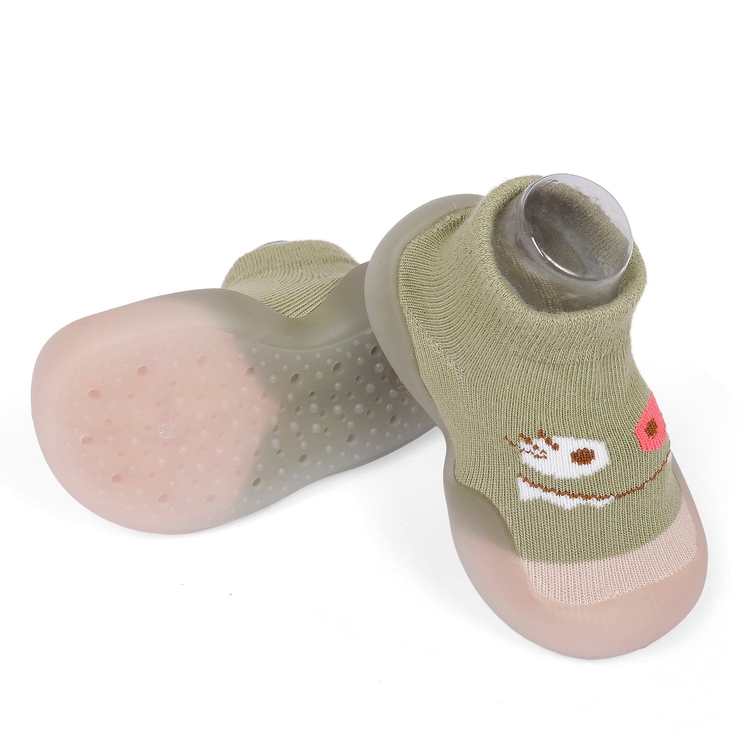 Cute Eye Anti-Skid Slip-On Rubber Sole Shoes - Olive Green - Baby Moo