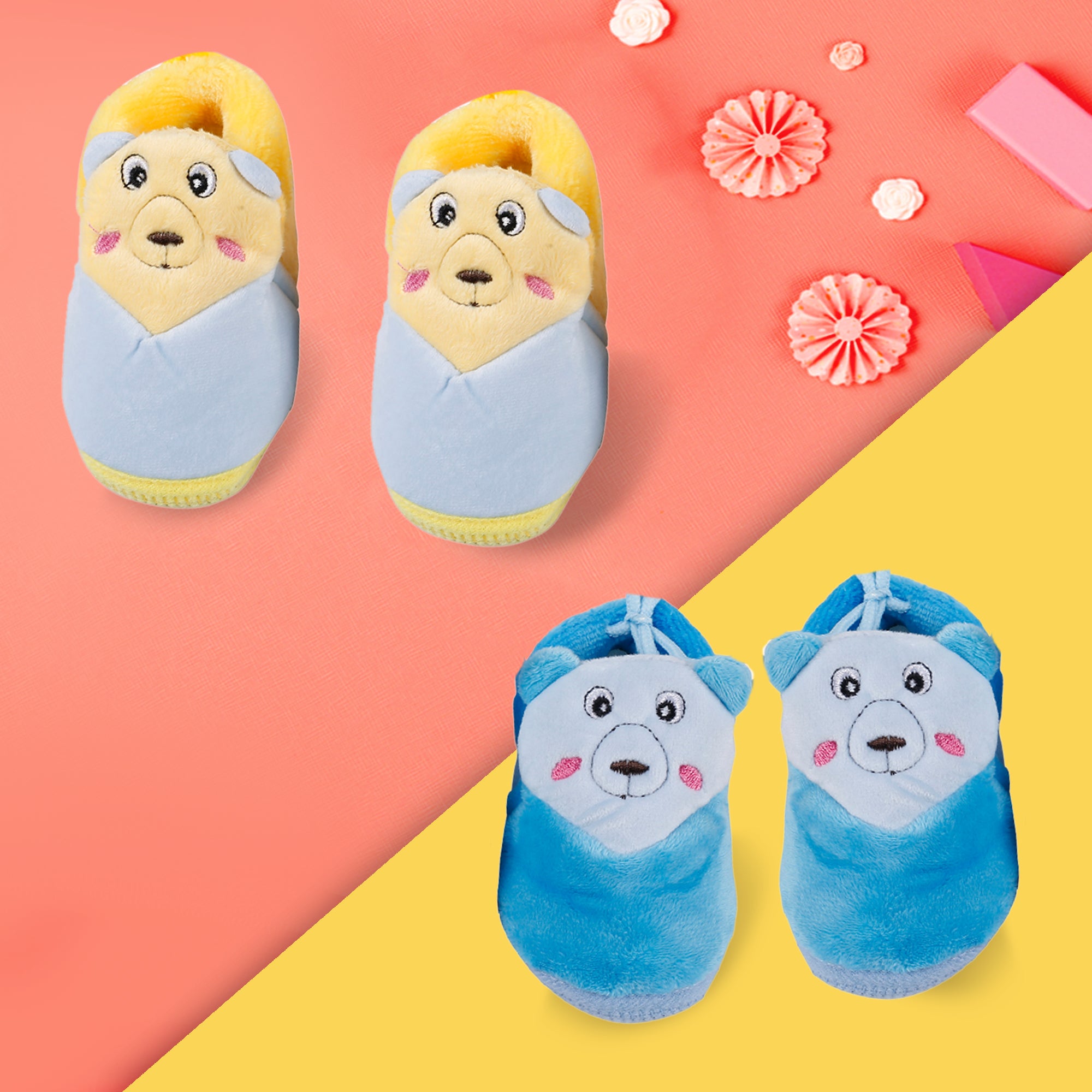 Cuddly Bear Blue And Yellow 2 Pk Booties - Baby Moo