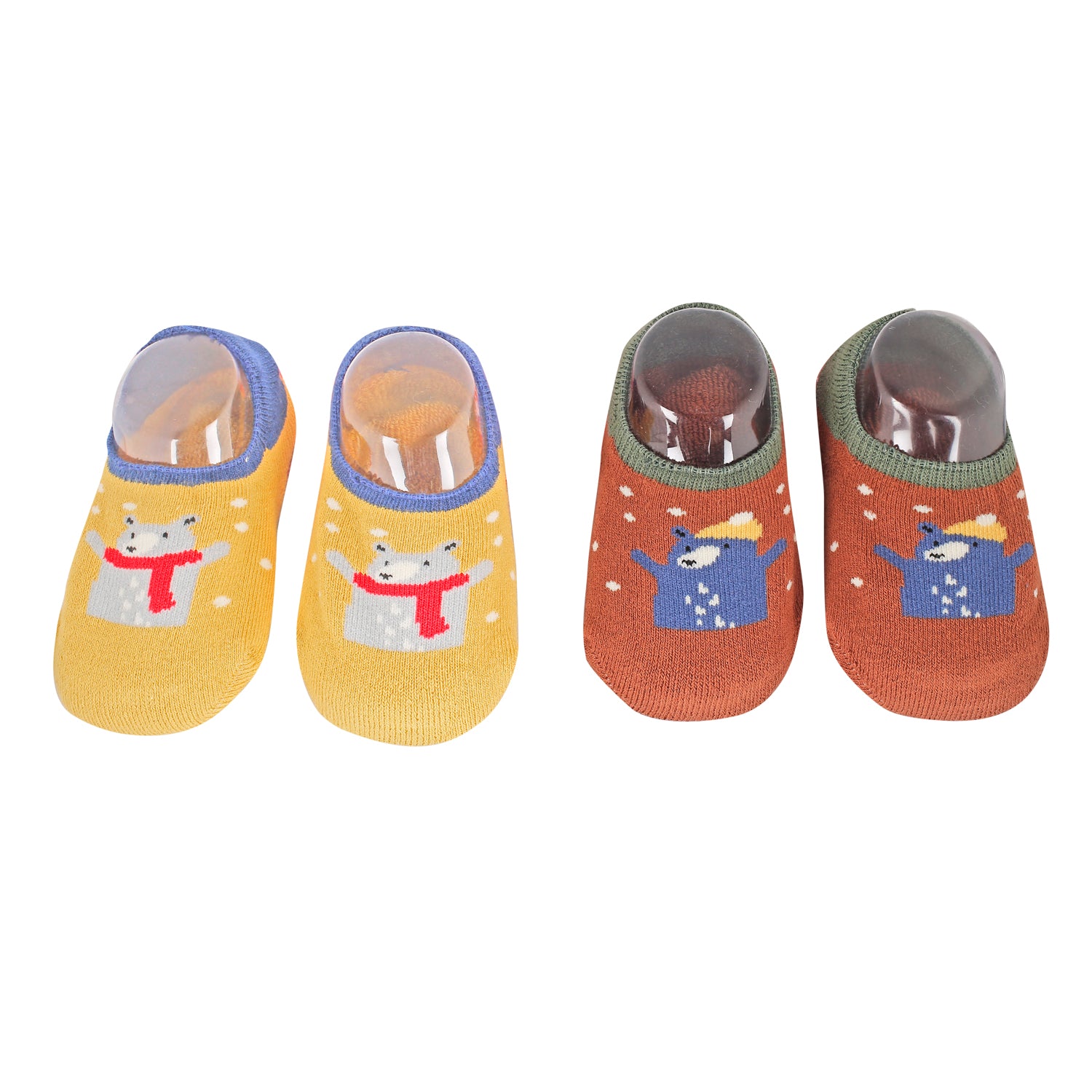 Bear In Snow Yellow And Brown 2 Pk Socks - Baby Moo