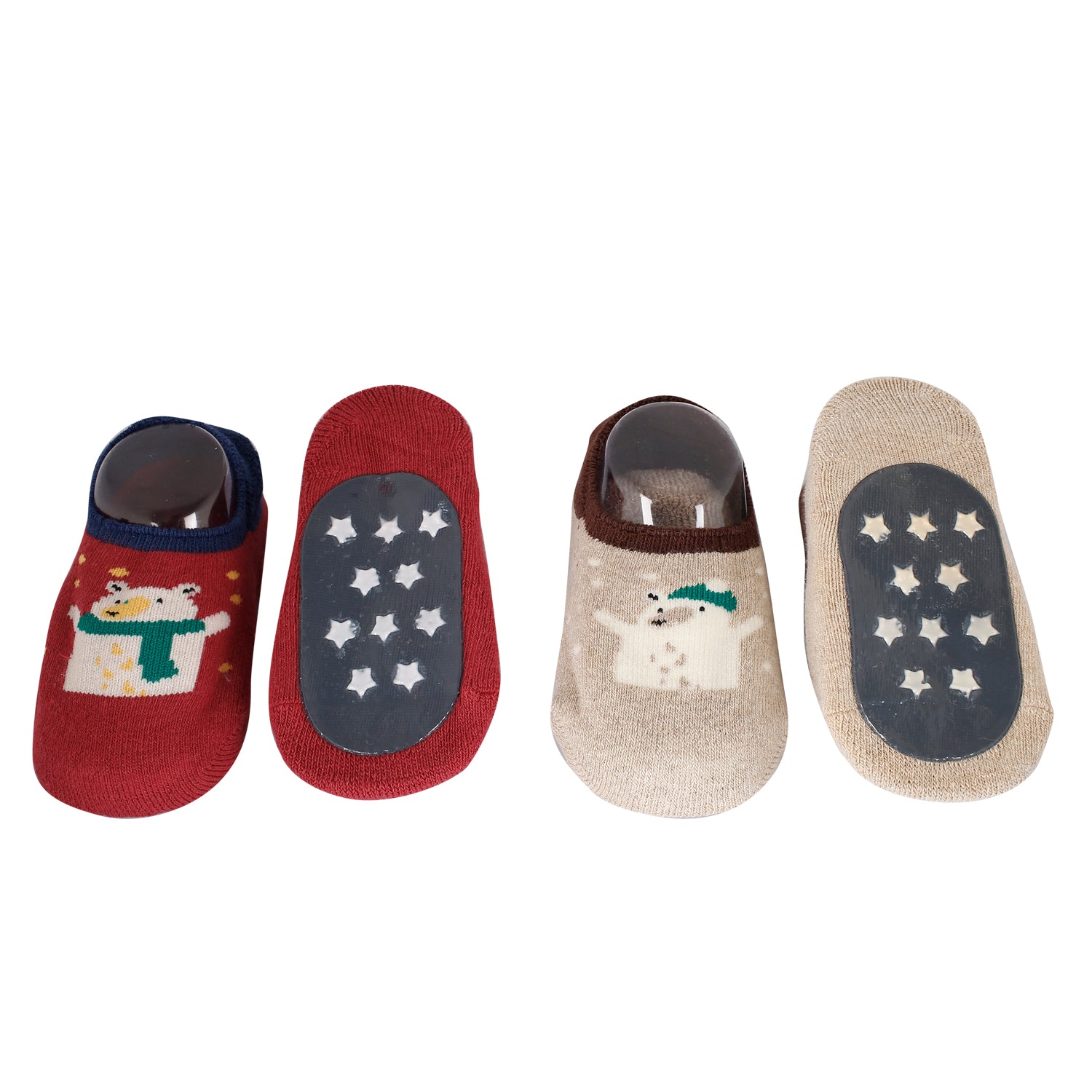 Bear In Snow Red And Beige 2 Pk Socks - Baby Moo