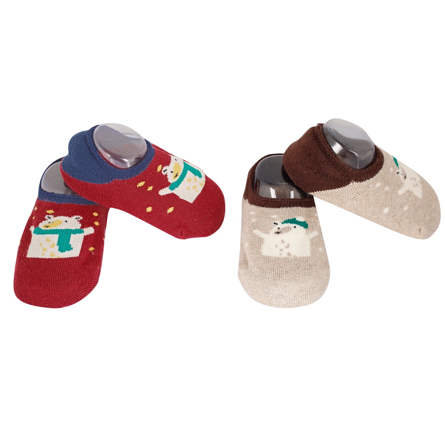 Bear In Snow Red And Beige 2 Pk Socks - Baby Moo